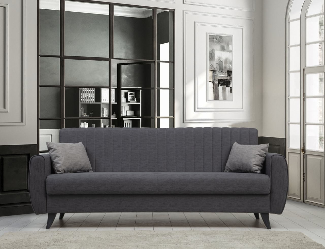 Canapea extensibila 3 locuri, Atelier Del Sofa, cadru metal si lemn, stofa poliester texturat, gri inchis, 214x86x77 cm — imaginea 4