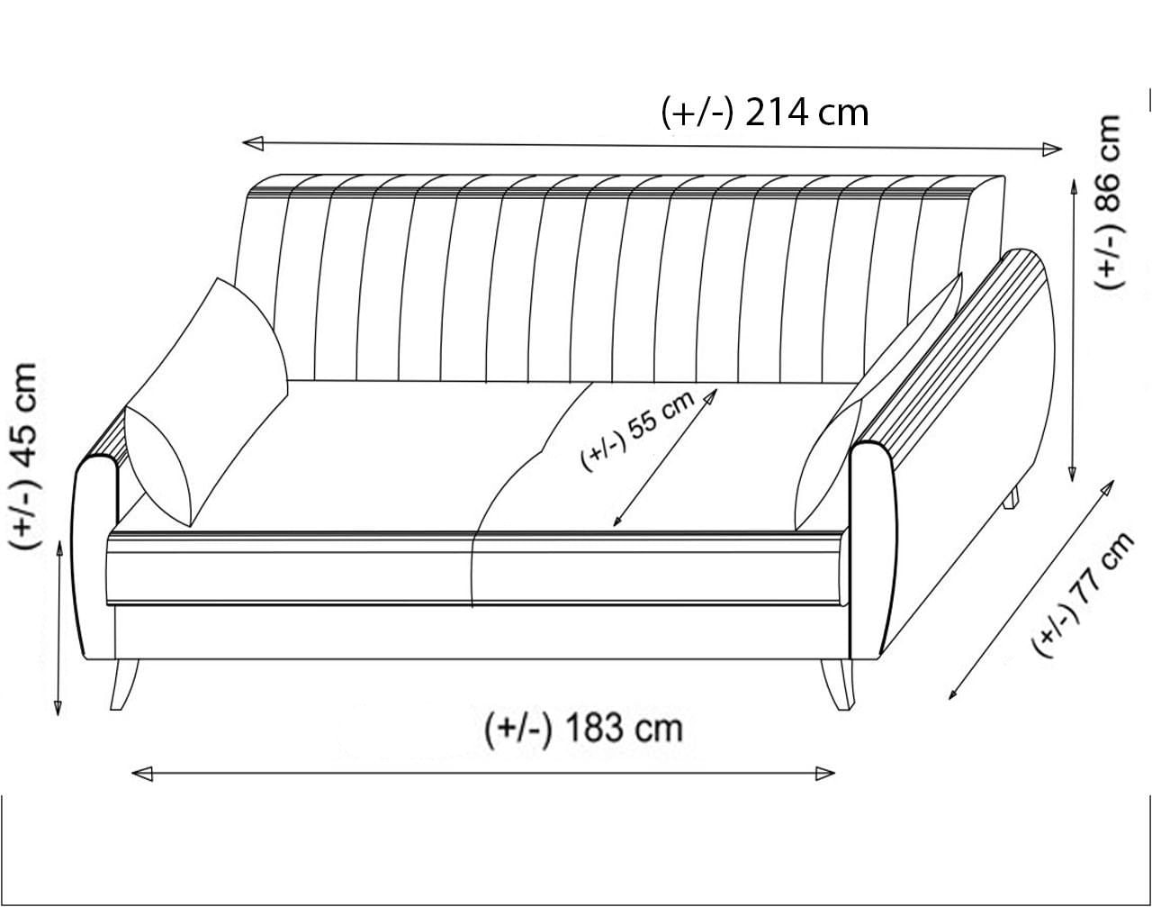 Canapea extensibila 3 locuri, Atelier Del Sofa, cadru metal si lemn, stofa poliester texturat, gri inchis, 214x86x77 cm — imaginea 6
