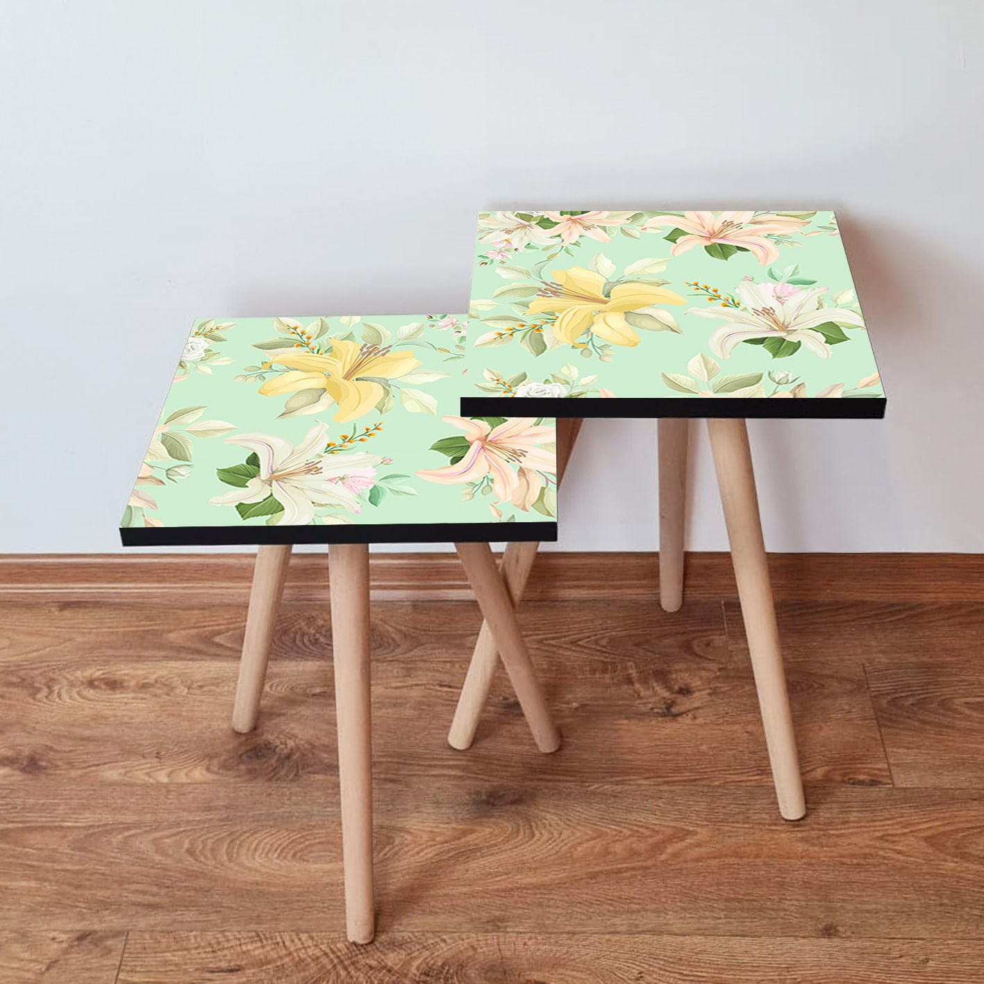 Set masute de cafea, Hanah Home, mdf, multicolor, 35x35x47 cm, picioare lemn fag, 481LNA2389