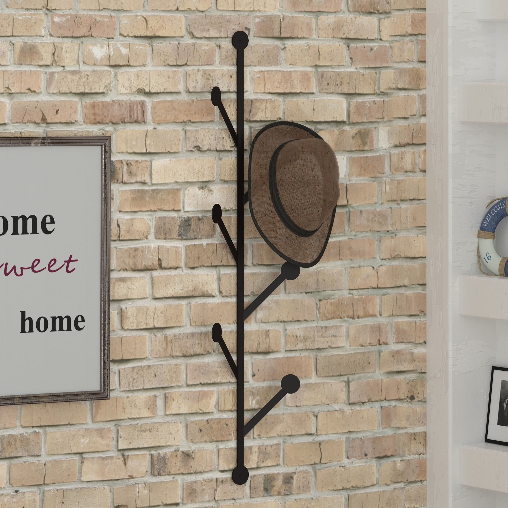 Cuier de perete, Hanah Home, metal, negru, 22x94x5 cm