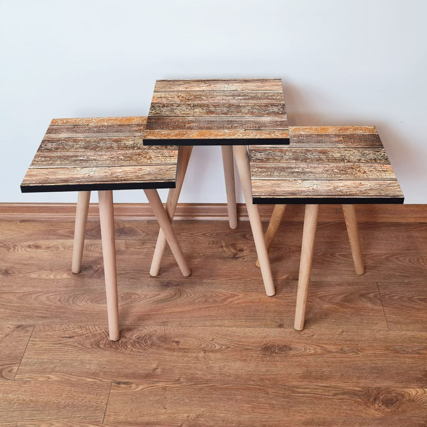Set masute de cafea, Hanah Home, mdf, maro, 3 piese, 35x35x52 cm, 481LNA2737