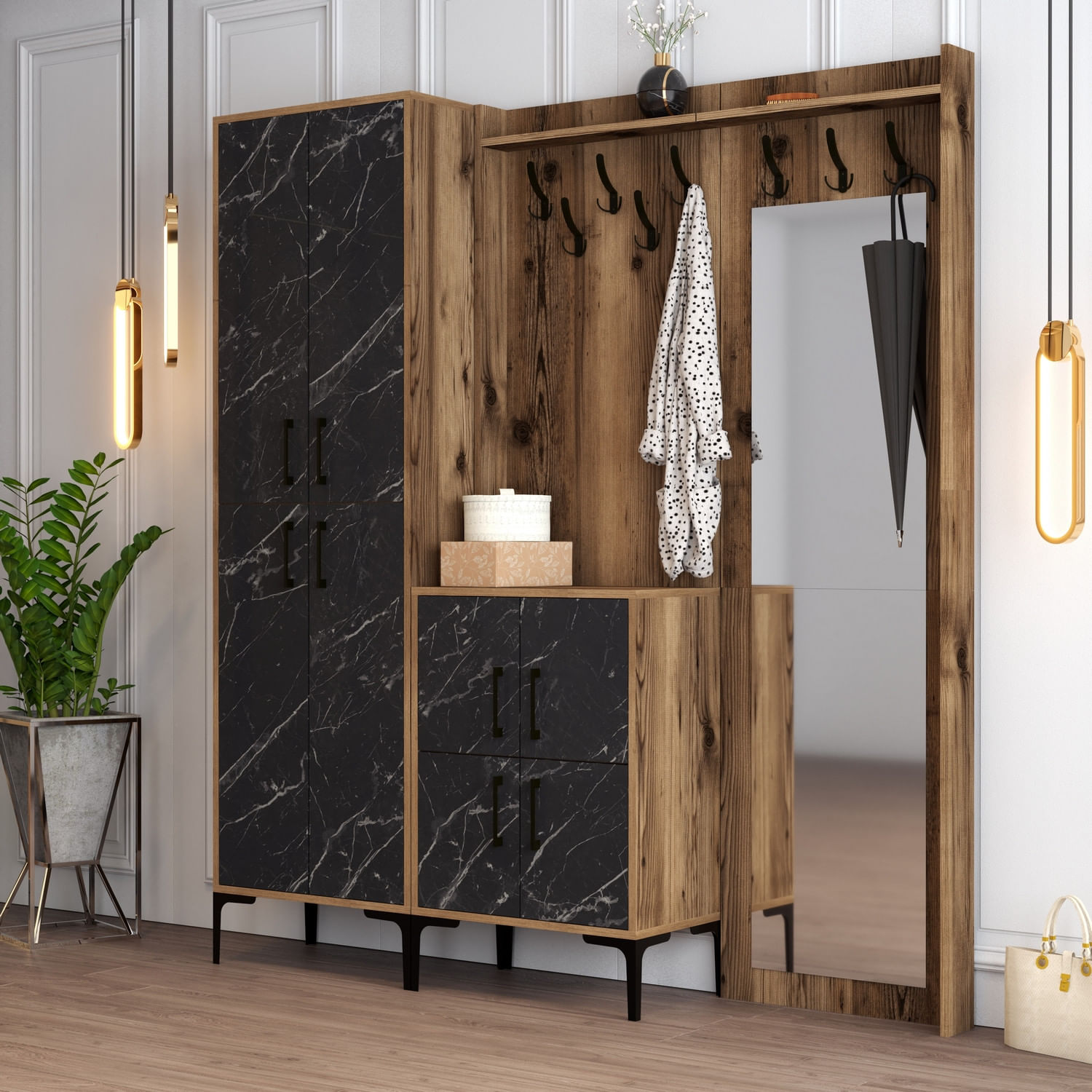 Cuier, Hanah Home, pal melaminat, nuc si negru, 180x35x200 cm