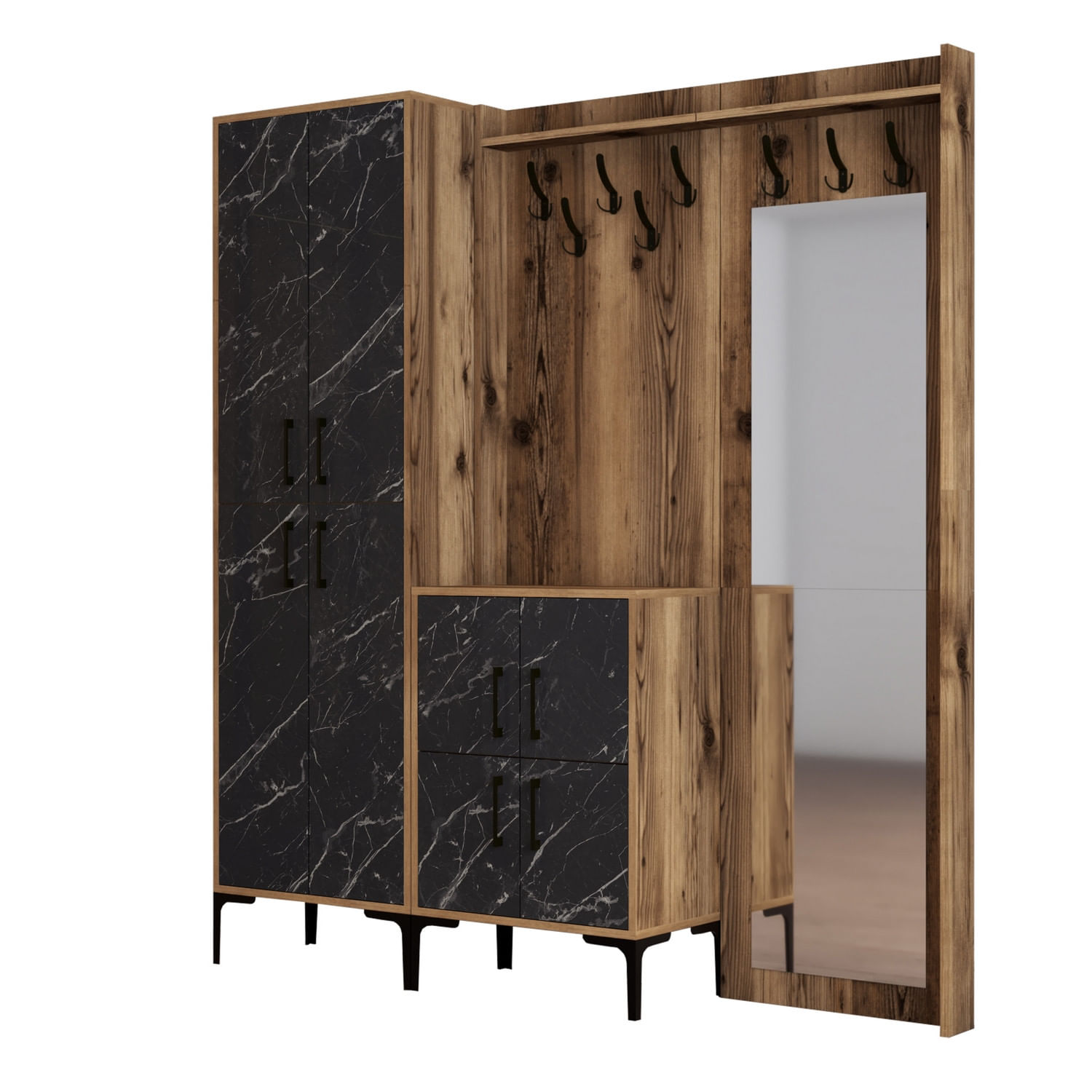 Cuier, Hanah Home, pal melaminat, nuc si negru, 180x35x200 cm — imaginea 2