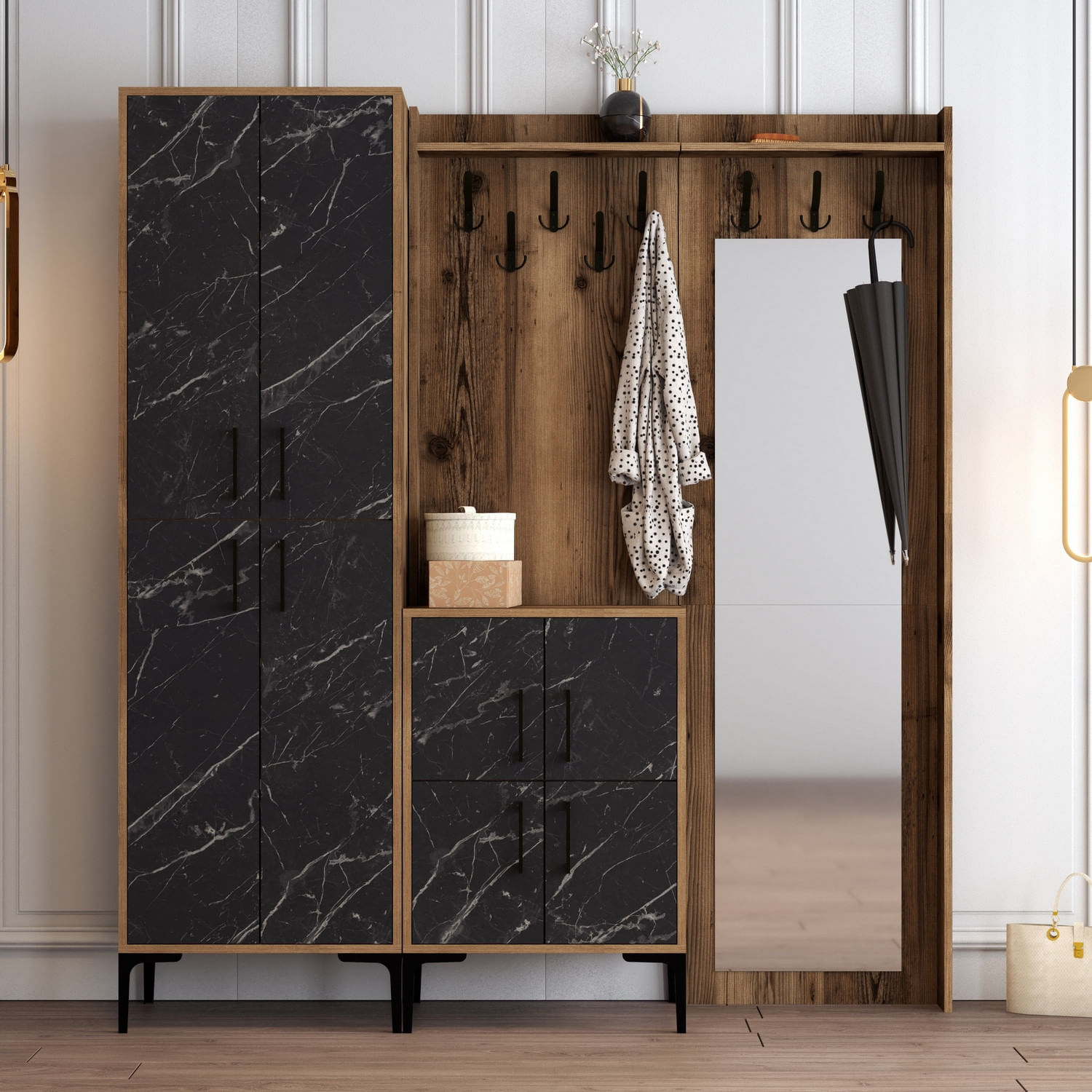 Cuier, Hanah Home, pal melaminat, nuc si negru, 180x35x200 cm — imaginea 4