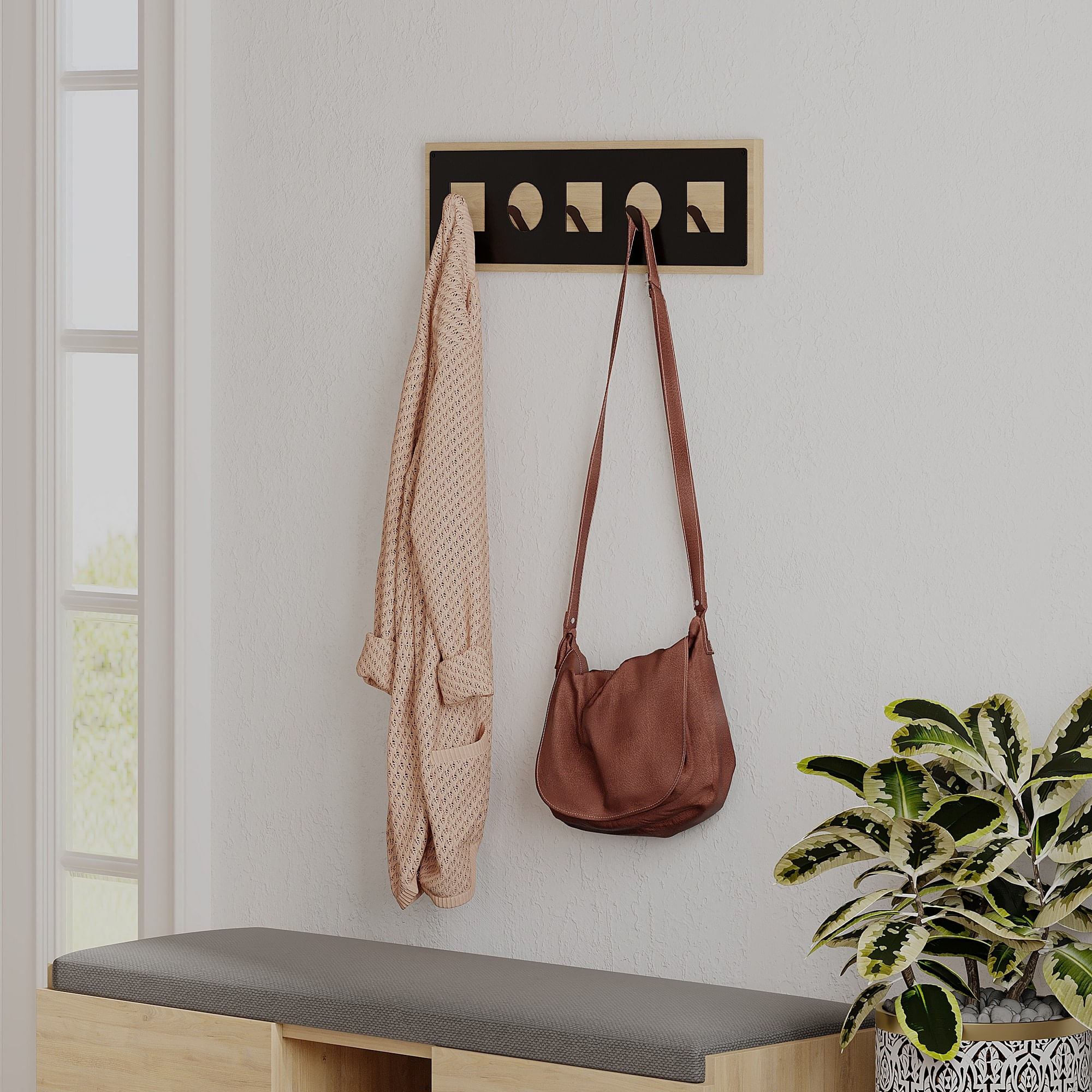 Cuier, Hanah Home, pal melaminat, stejar, 54.2x16x2 cm — imaginea 5