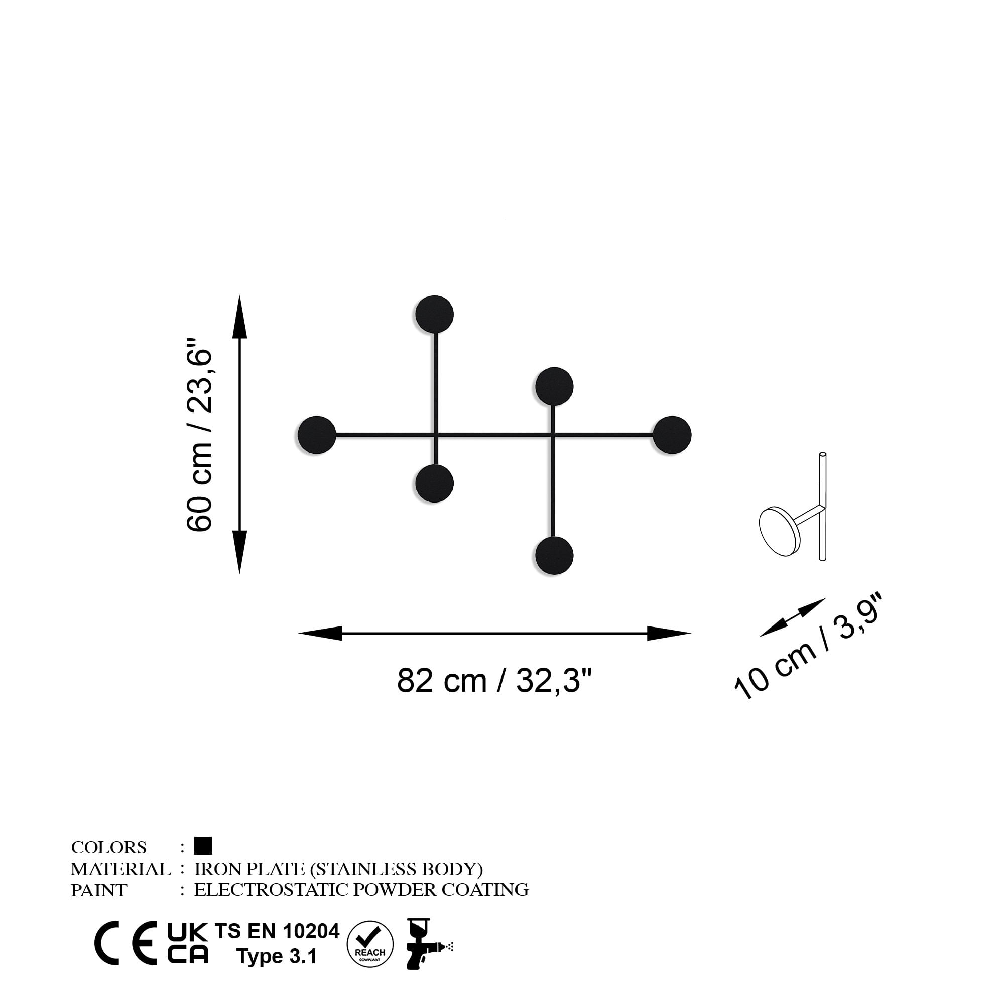 Cuiere de perete, Wallxpert, metal, negru, 82x60x10 cm