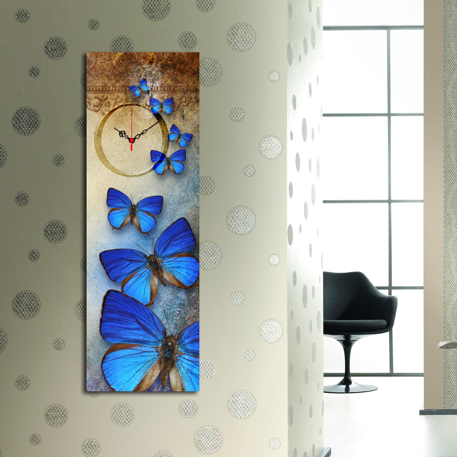 Ceas de perete decorativ, Wallxpert, panza suede 100%, multicolor, 30x90 cm, rama lemn
