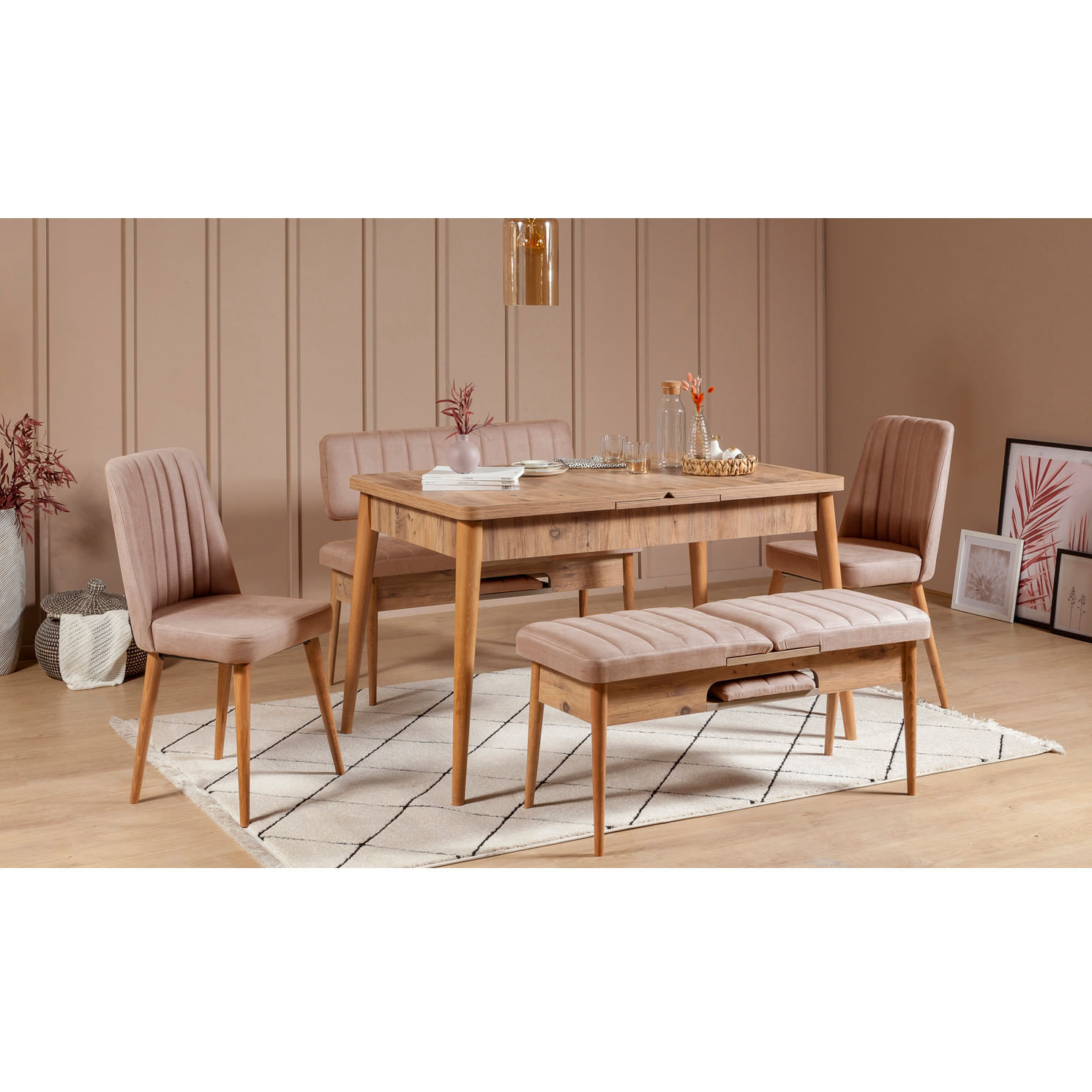 Scaun, Hanah Home, catifea, pin atlantic si piatra, 47x46x89 cm, 869VEL5179 — imaginea 7