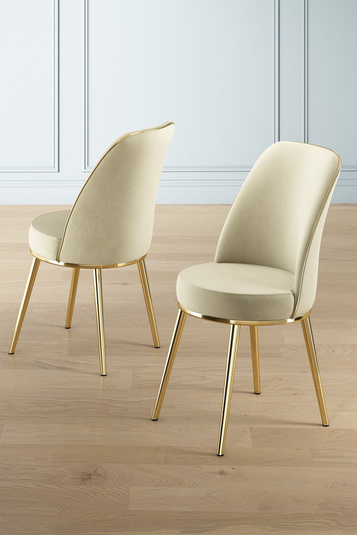 Set scaune, Hanah Home, lemn, crem auriu, 45x42x91 cm, 6 piese — imaginea 2