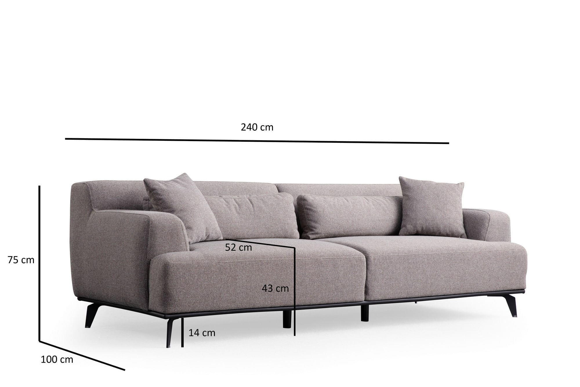 Canapea 3 locuri, Atelier Del Sofa, material textil, maro si gri, 240x100x75 cm — imaginea 4