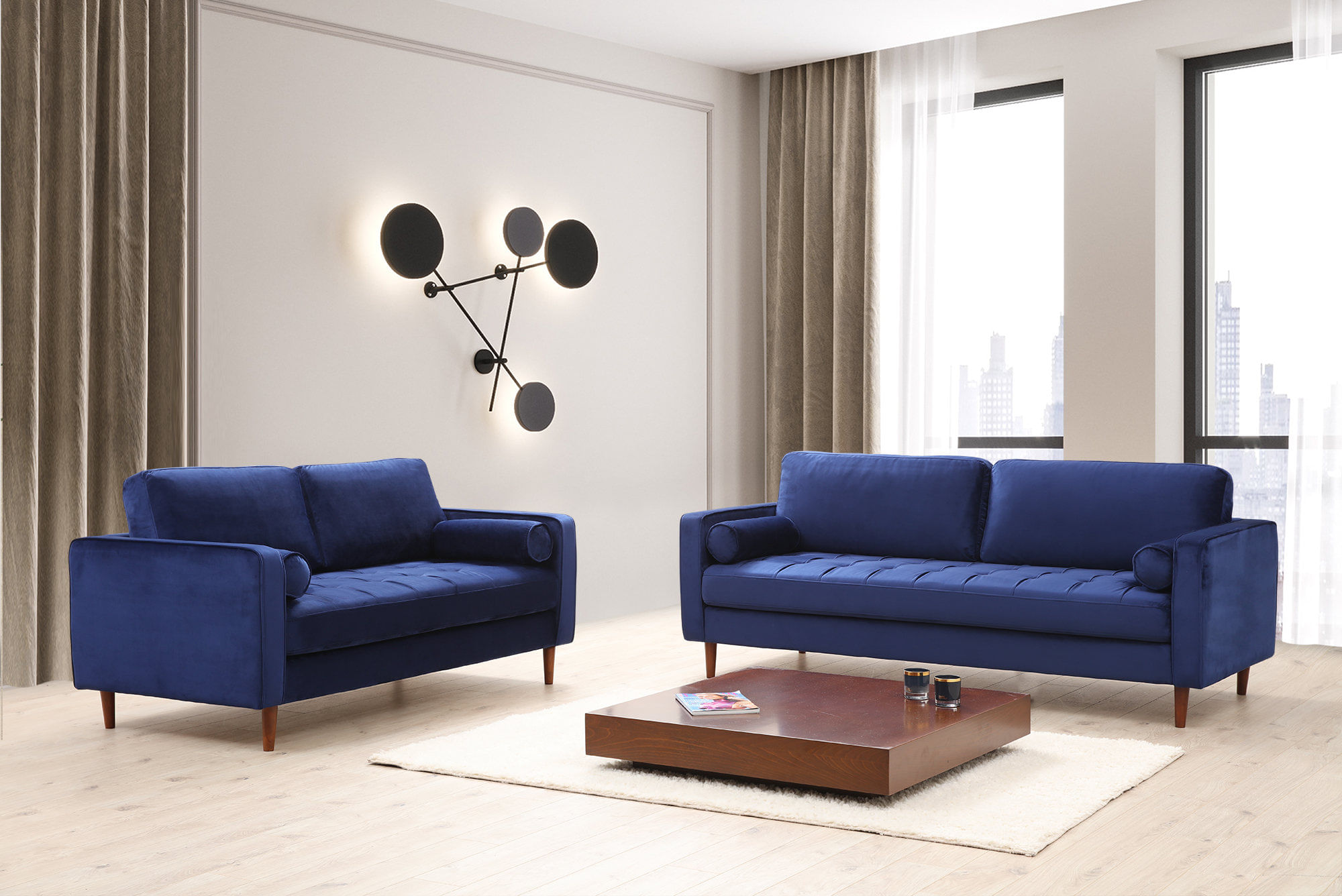 Canapea 2 locuri, Atelier Del Sofa, lemn fag si panouri aglomerate, albastru marin, 175x90x70 cm — imaginea 8