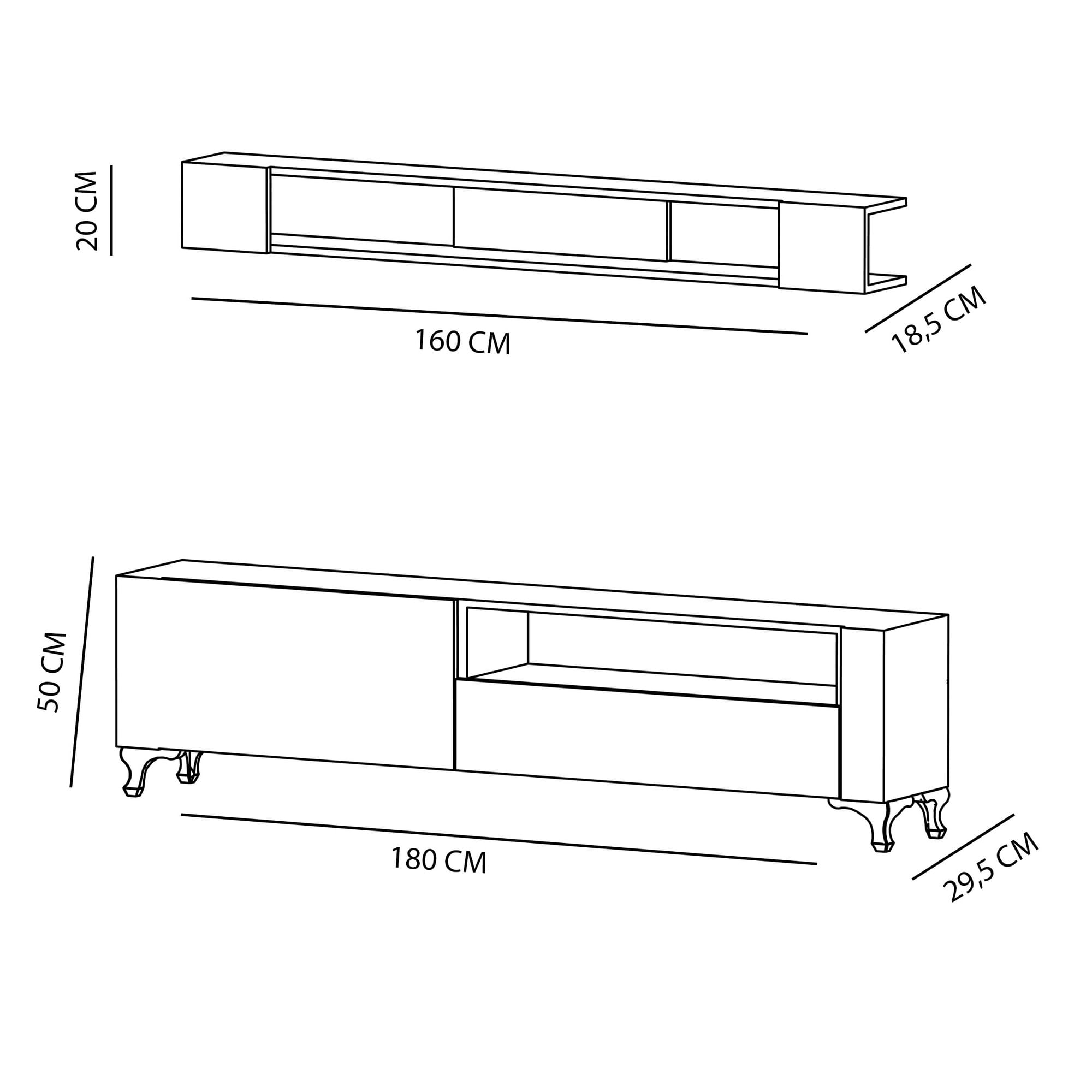 Corp tv, Hanah Home, pal melaminat, alb, 180x50x29.5 cm