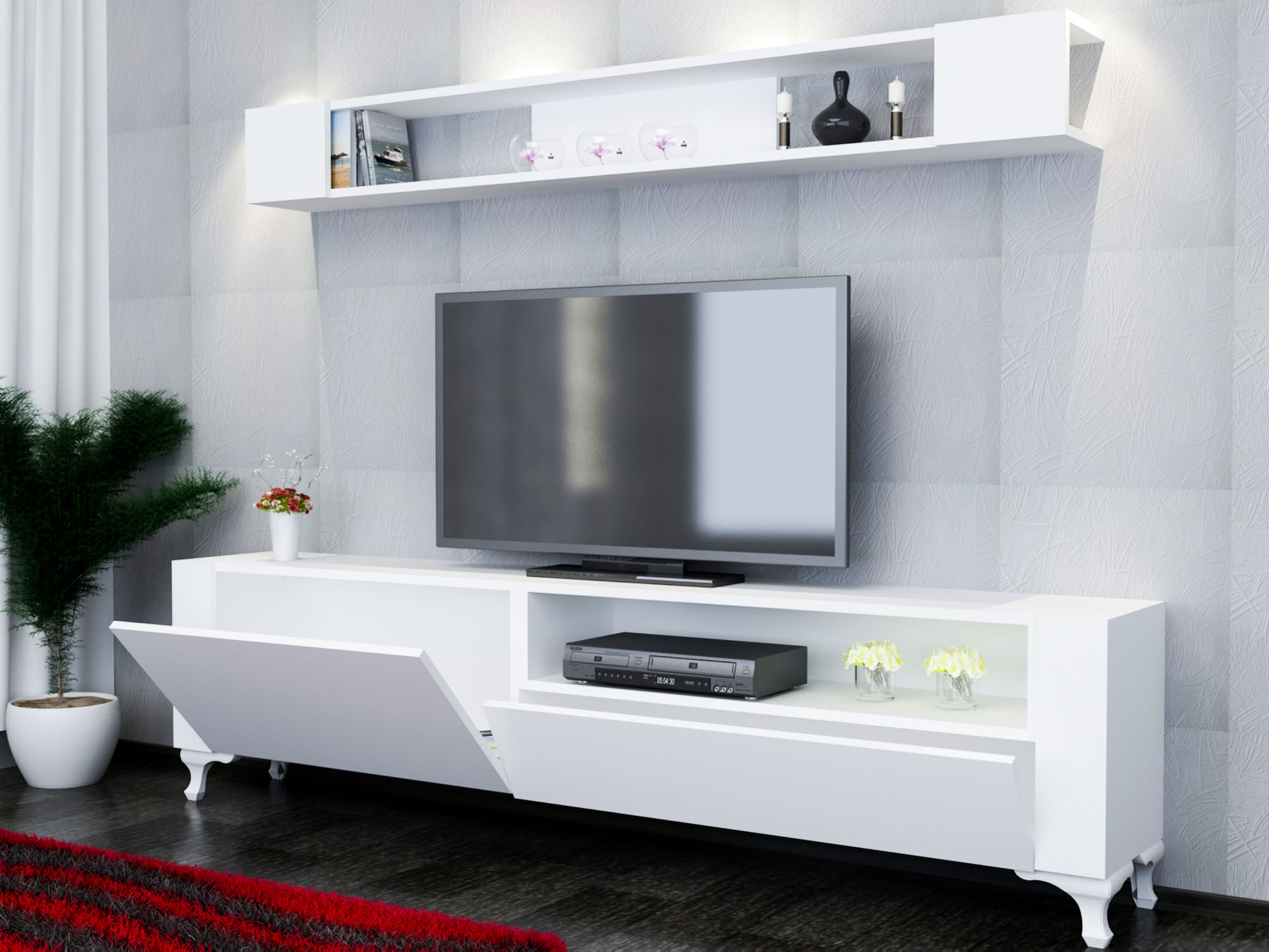 Corp tv, Hanah Home, pal melaminat, alb, 180x50x29.5 cm — imaginea 2