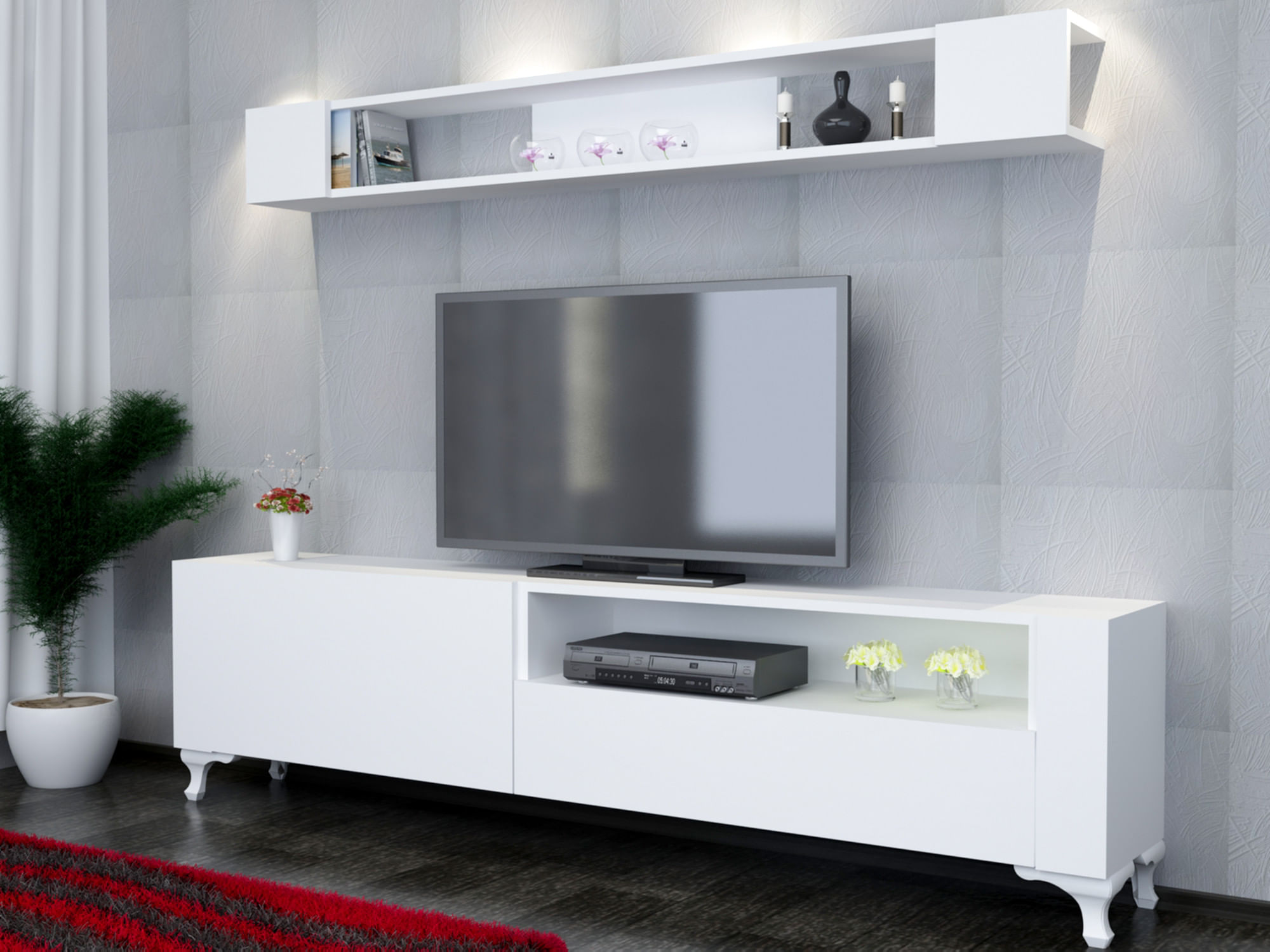 Corp tv, Hanah Home, pal melaminat, alb, 180x50x29.5 cm — imaginea 4