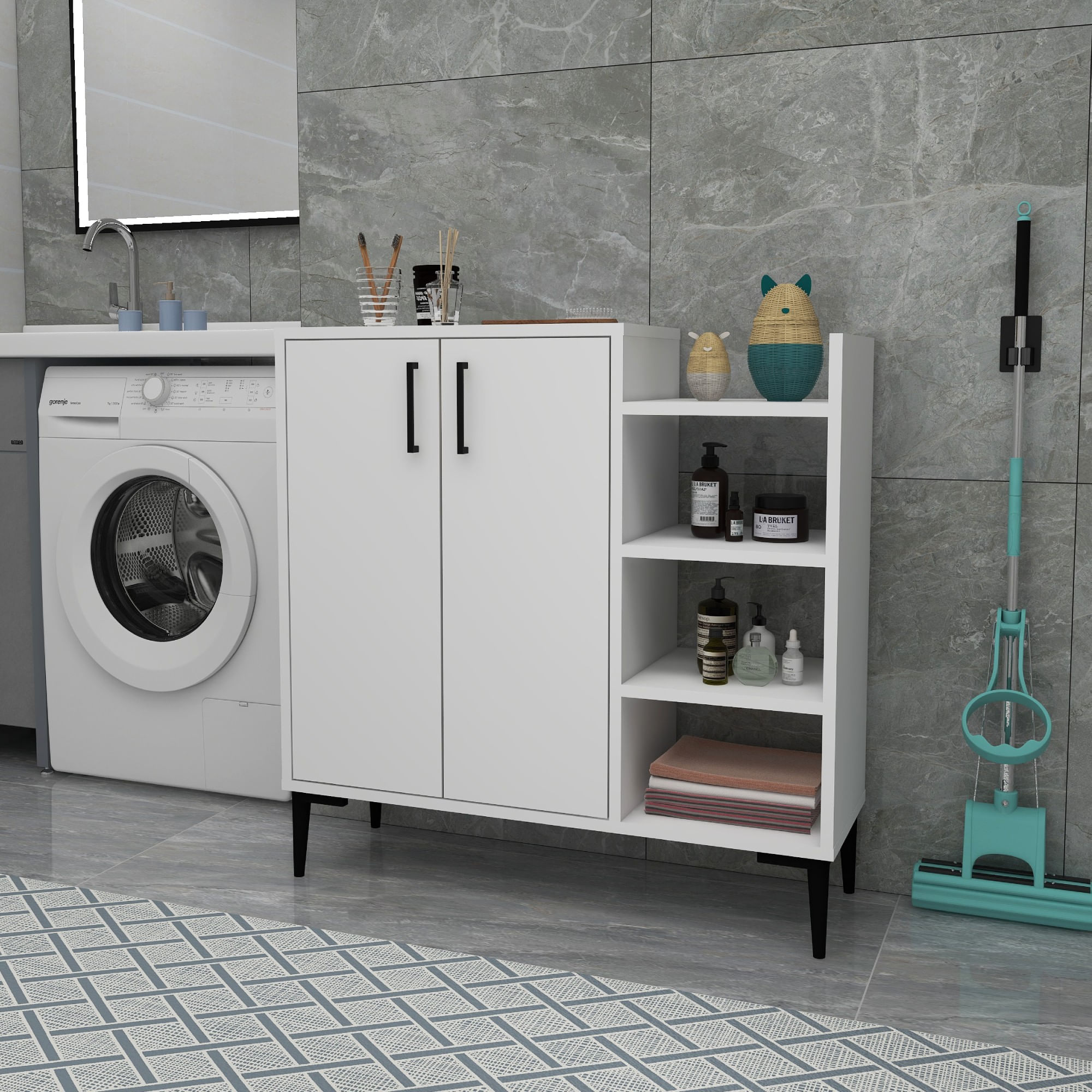 Dulap multifunctional, Hanah Home, PAL melaminat, alb, 90x29.6x90.6 cm — imaginea 3