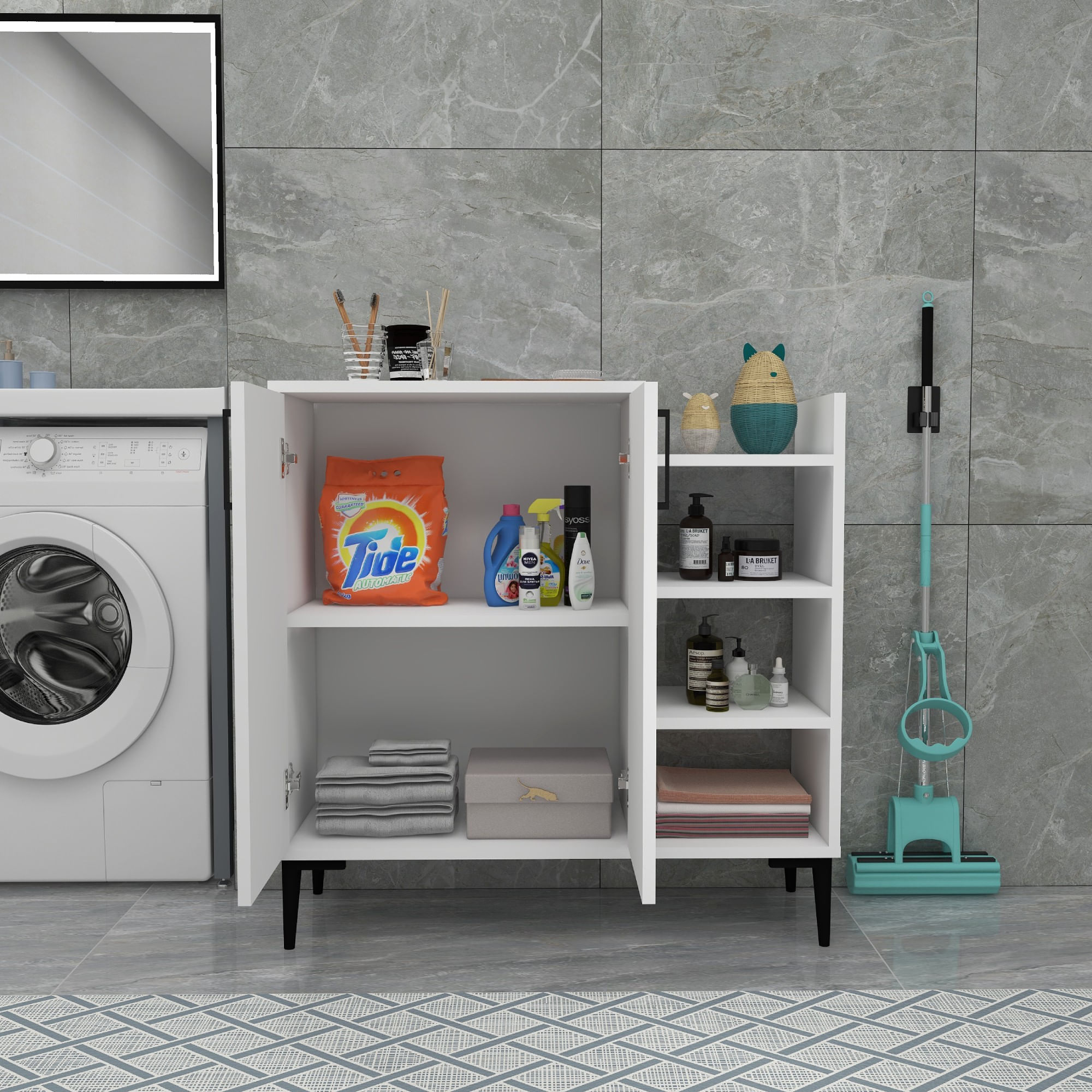Dulap multifunctional, Hanah Home, PAL melaminat, alb, 90x29.6x90.6 cm — imaginea 8