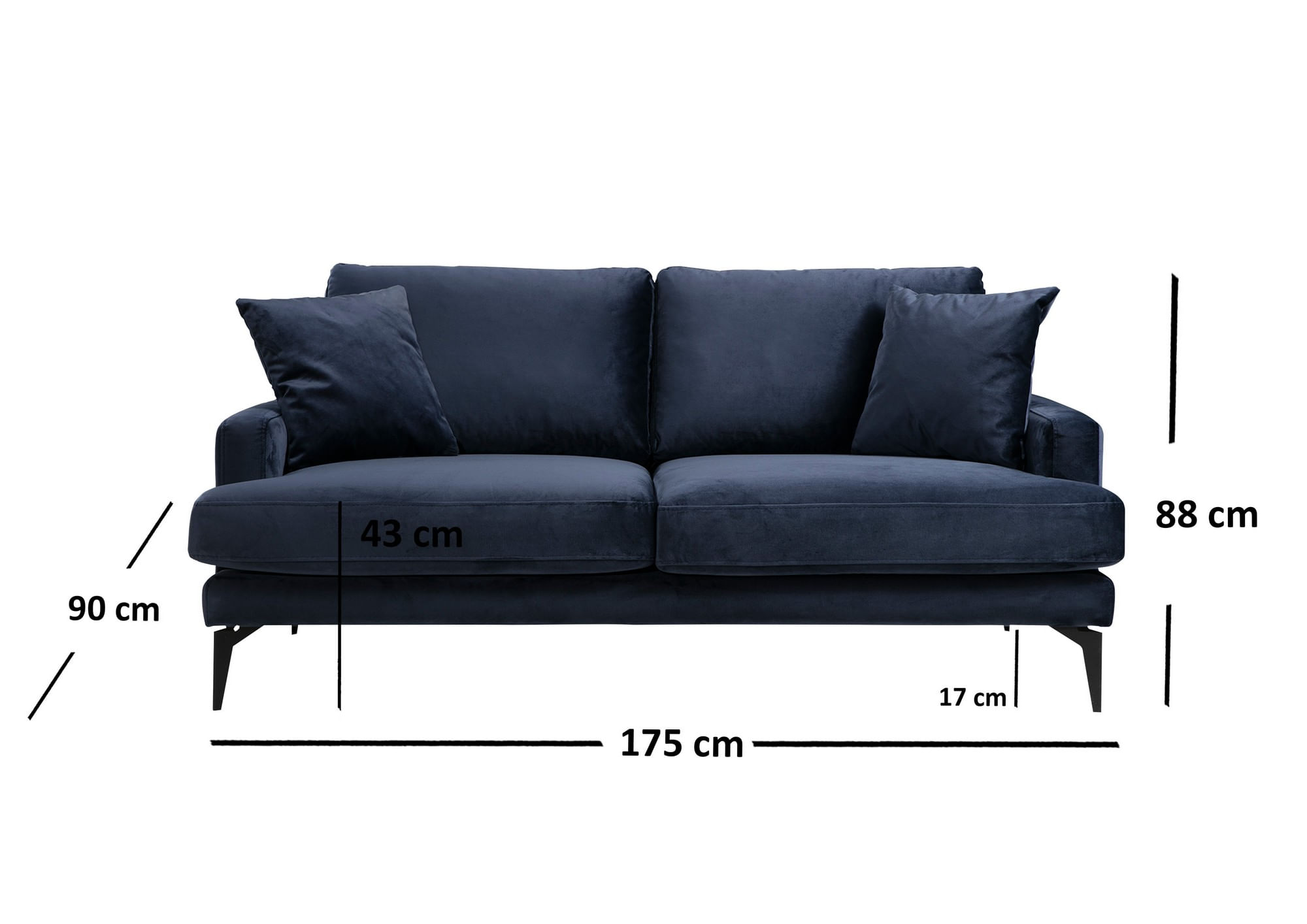 Canapea 2 locuri, Hanah Home, lemn fag si pal, albastru marin, 175x90x88 cm — imaginea 4