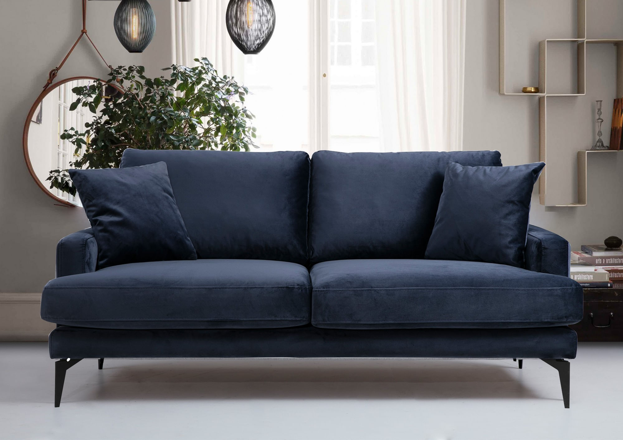 Canapea 2 locuri, Hanah Home, lemn fag si pal, albastru marin, 175x90x88 cm — imaginea 6