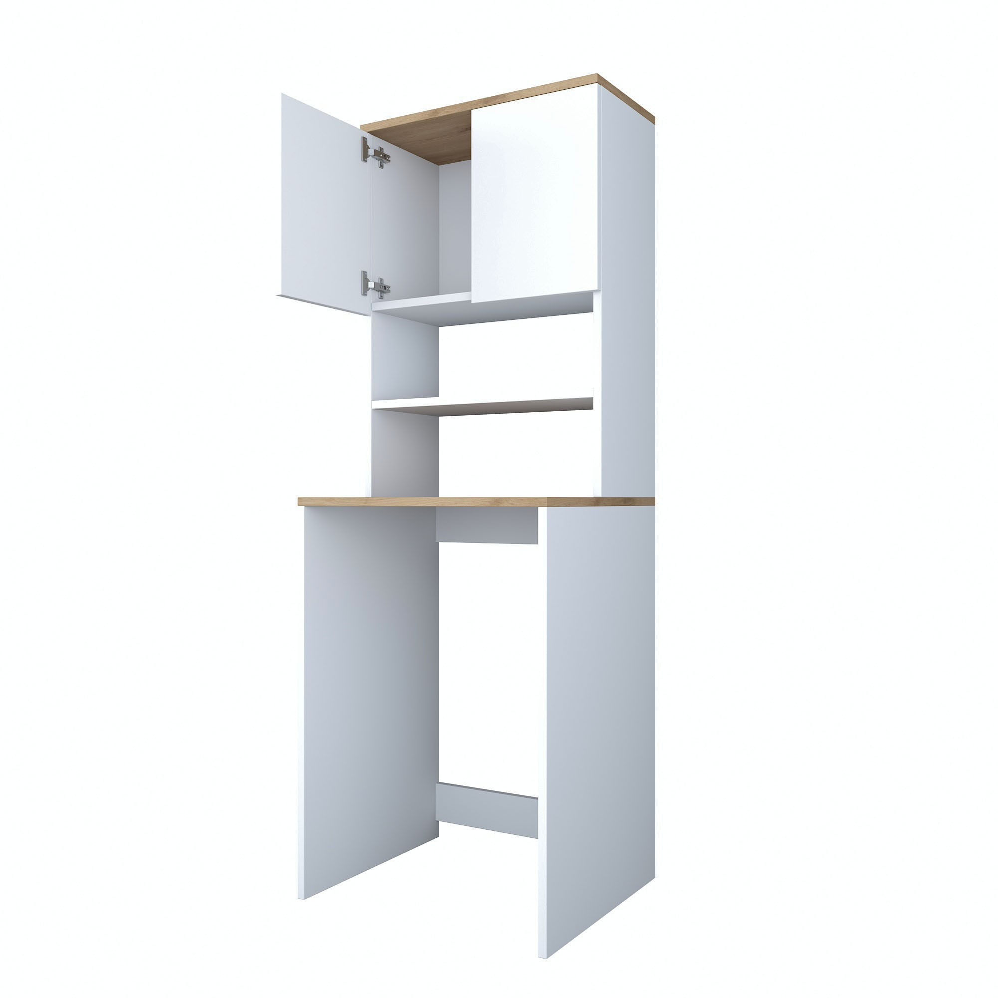 Dulap pentru masina de spalat, Hanah Home, pal melaminat, alb si nuc, 65x60x183.6 cm