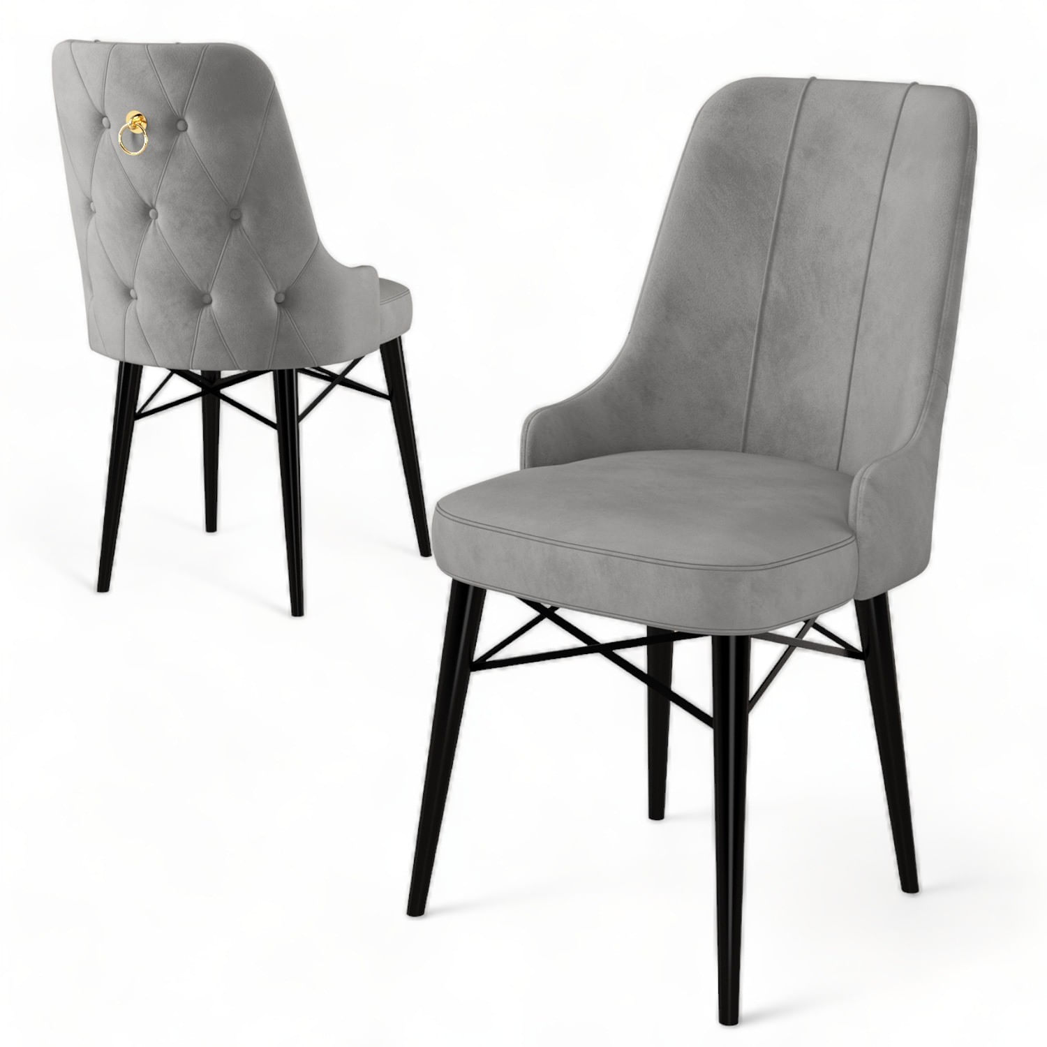 Set scaune, Hanah Home, metal, gri si negru, 46x46x94 cm, 4 piese — imaginea 3