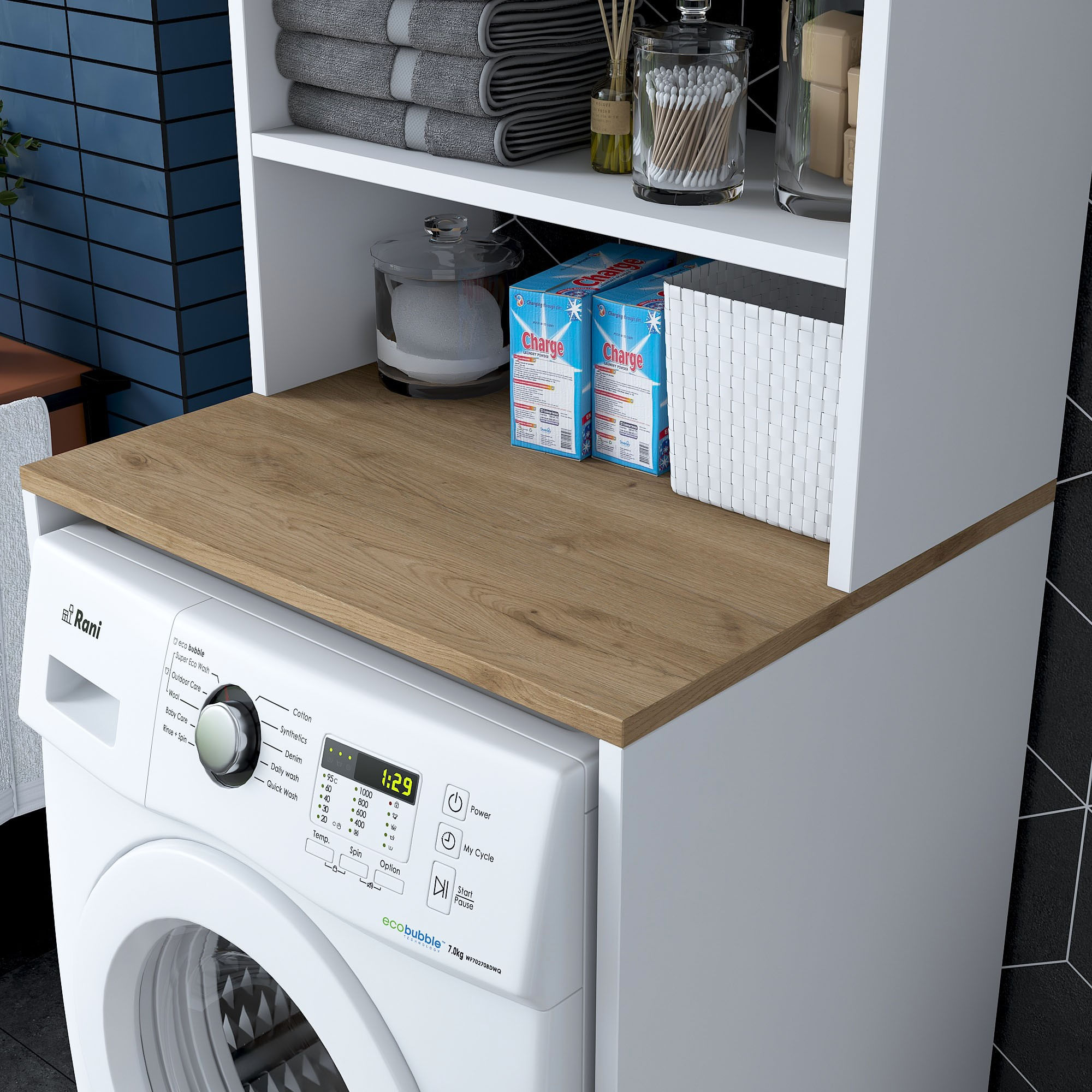 Dulap pentru masina de spalat, Hanah Home, pal melaminat, alb si nuc, 65x60x183.6 cm - imagine 11