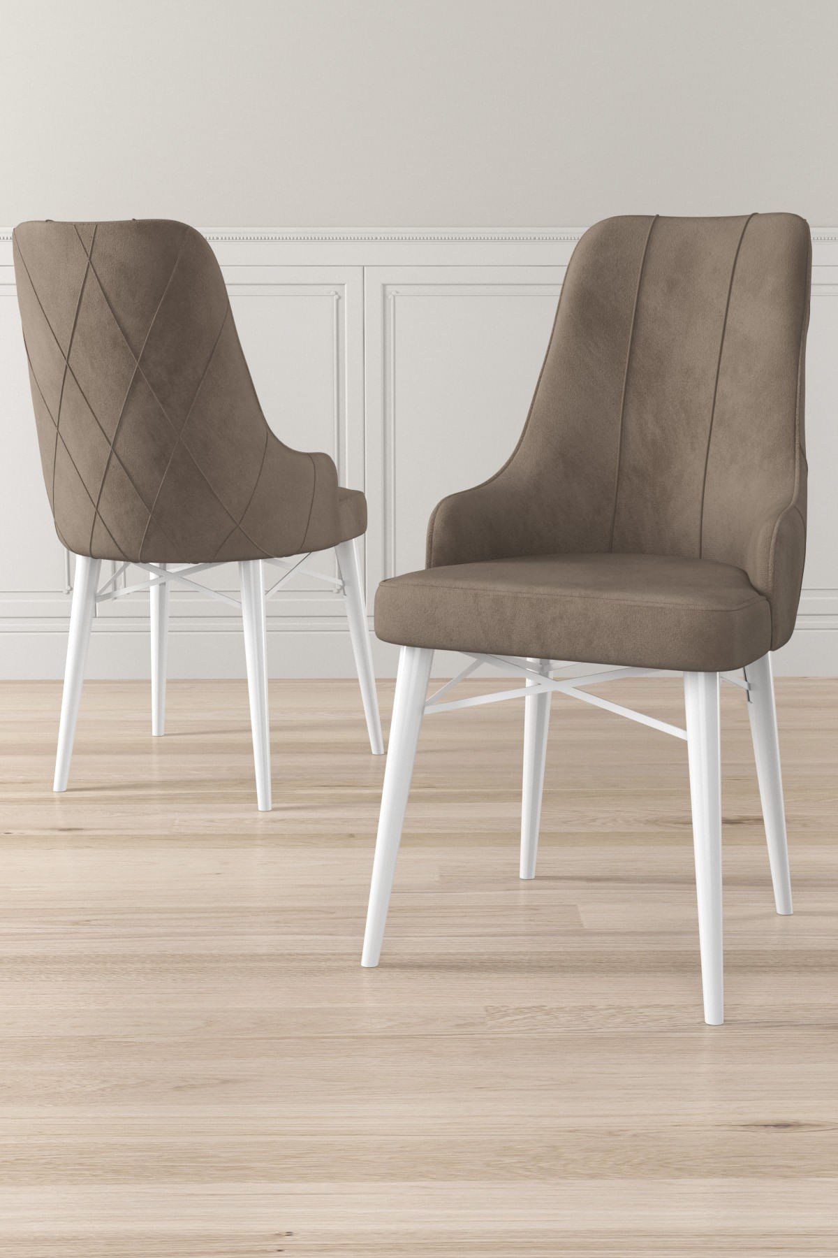 Set scaune, Hanah Home, metal, cappuccino si alb, 46x42x95 cm, 6 piese