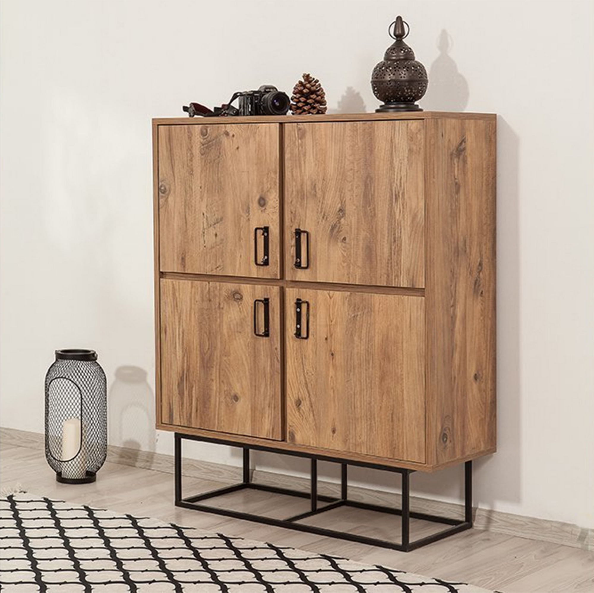 Dulap multifunctional, Hanah Home, pal melaminat, pin atlantic si negru, 93x36x115 cm — imaginea 3