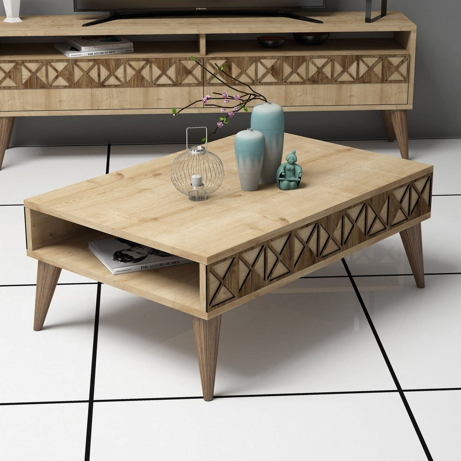 Masuta de cafea, Hanah Home, pal melaminat, stejar, 90x60x34.6 cm, 845HCT2870 — imaginea 3