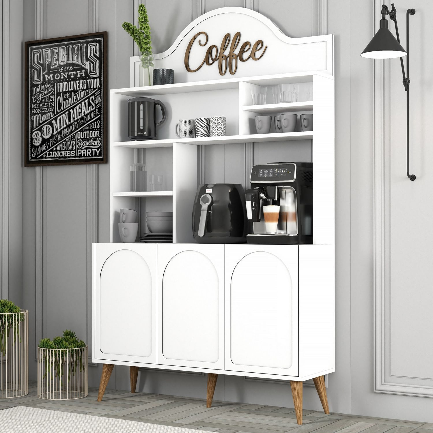 Dulap bar cafea, Hanah Home, pal melaminat, alb si nuc, 120x35x202 cm - imagine 2