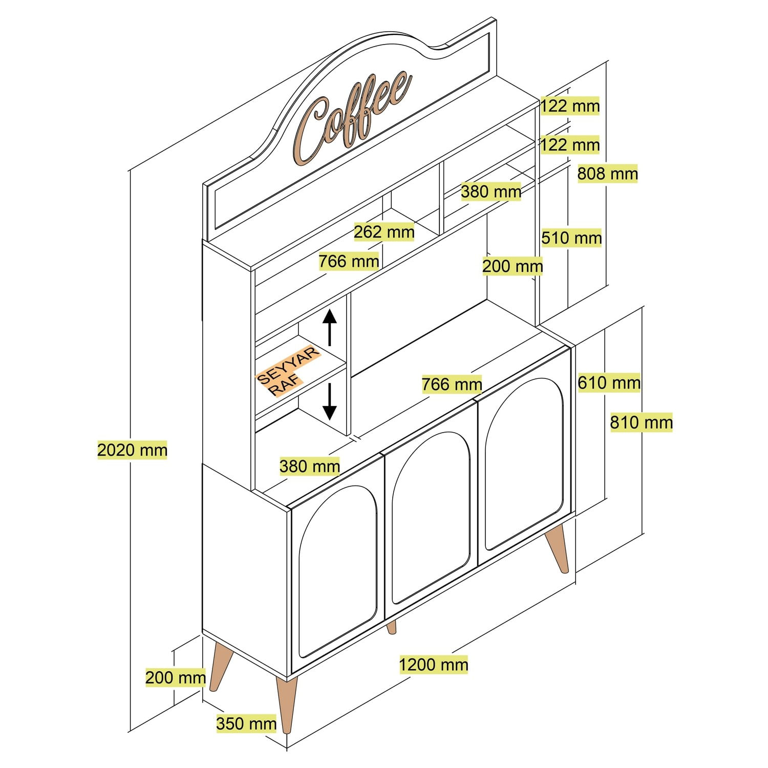 Dulap bar cafea, Hanah Home, pal melaminat, alb si nuc, 120x35x202 cm - imagine 7