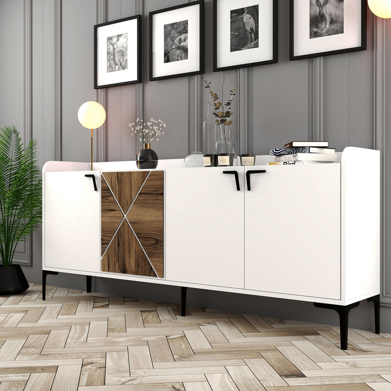 Consola, Hanah Home, pal melaminat, alb, 180x35x78 cm — imaginea 3