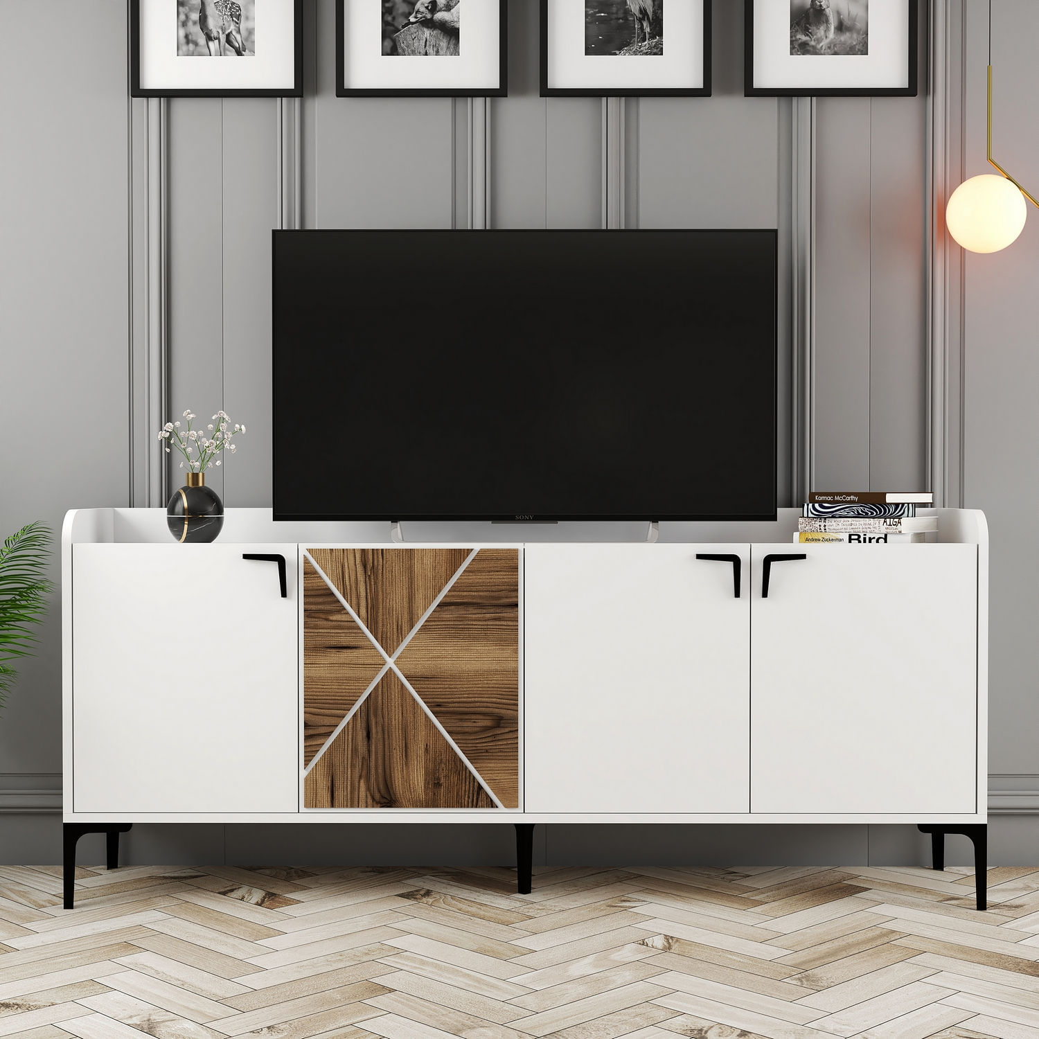 Consola, Hanah Home, pal melaminat, alb, 180x35x78 cm — imaginea 4