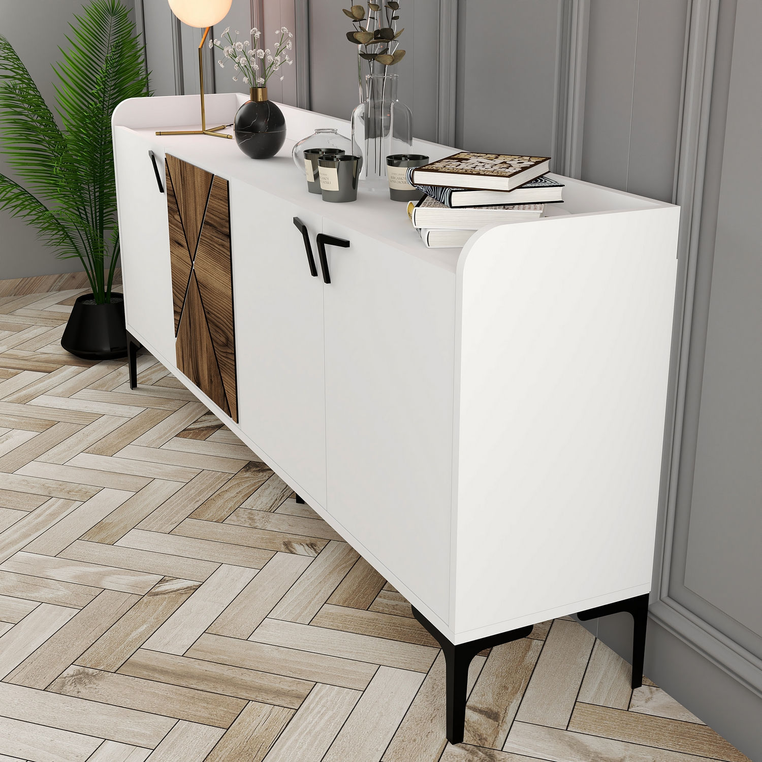 Consola, Hanah Home, pal melaminat, alb, 180x35x78 cm — imaginea 7
