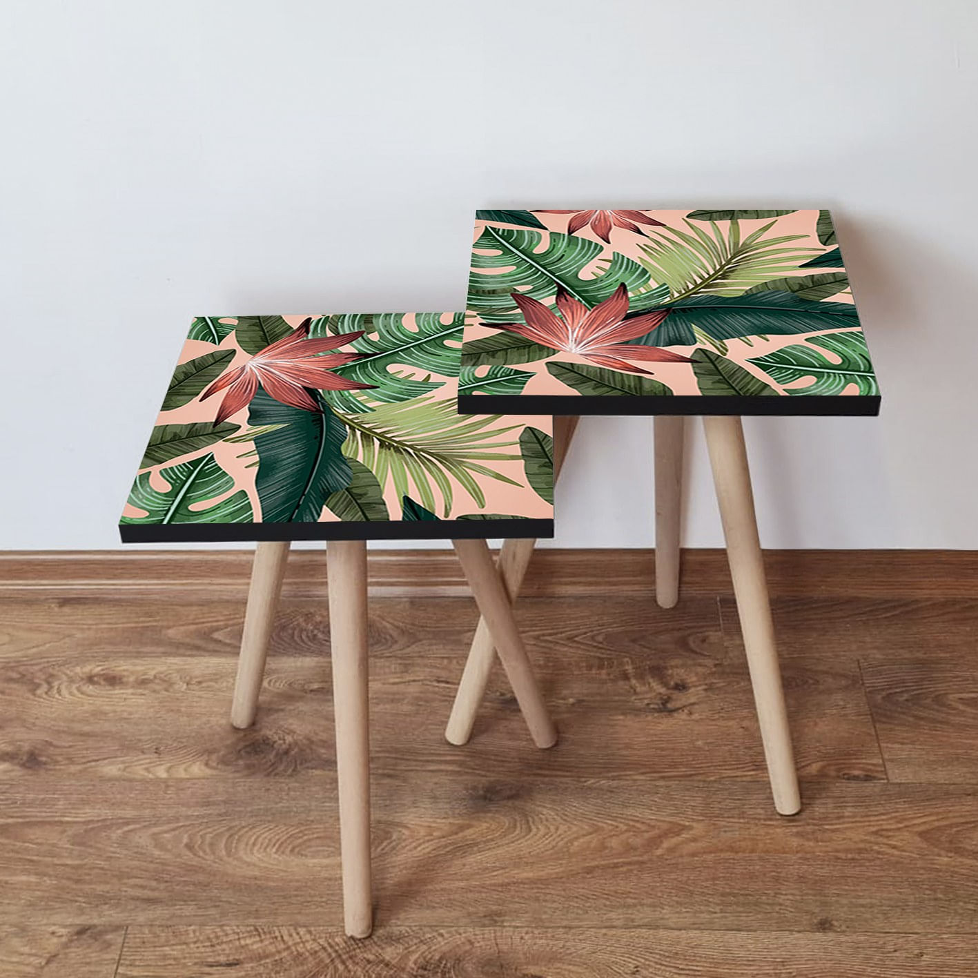 Masute de cafea tip cuib, Hanah Home, mdf, verde/somon/rosu claret, 35x47x35 cm + 35x42x35 cm