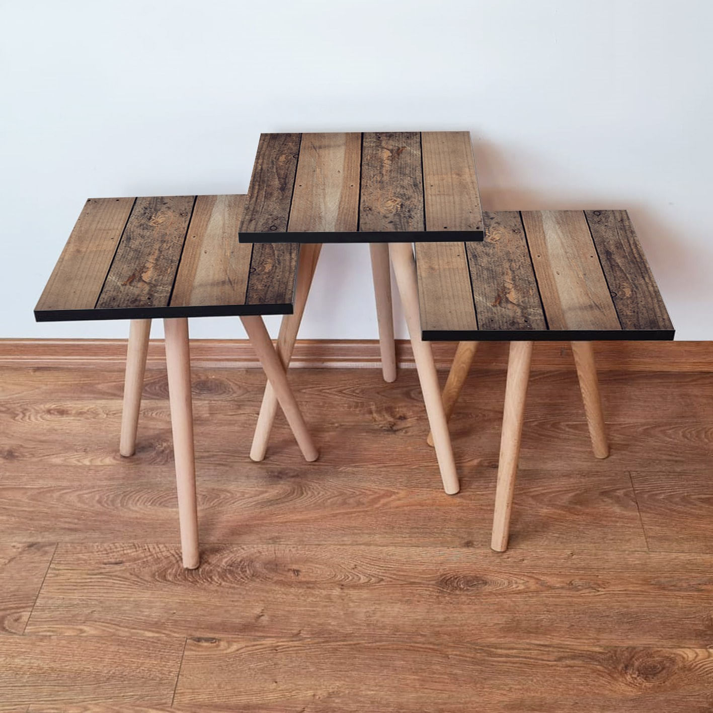 Set masute de cafea, Hanah Home, mdf, maro, 3 piese, 35x35x52 cm, 481LNA2963