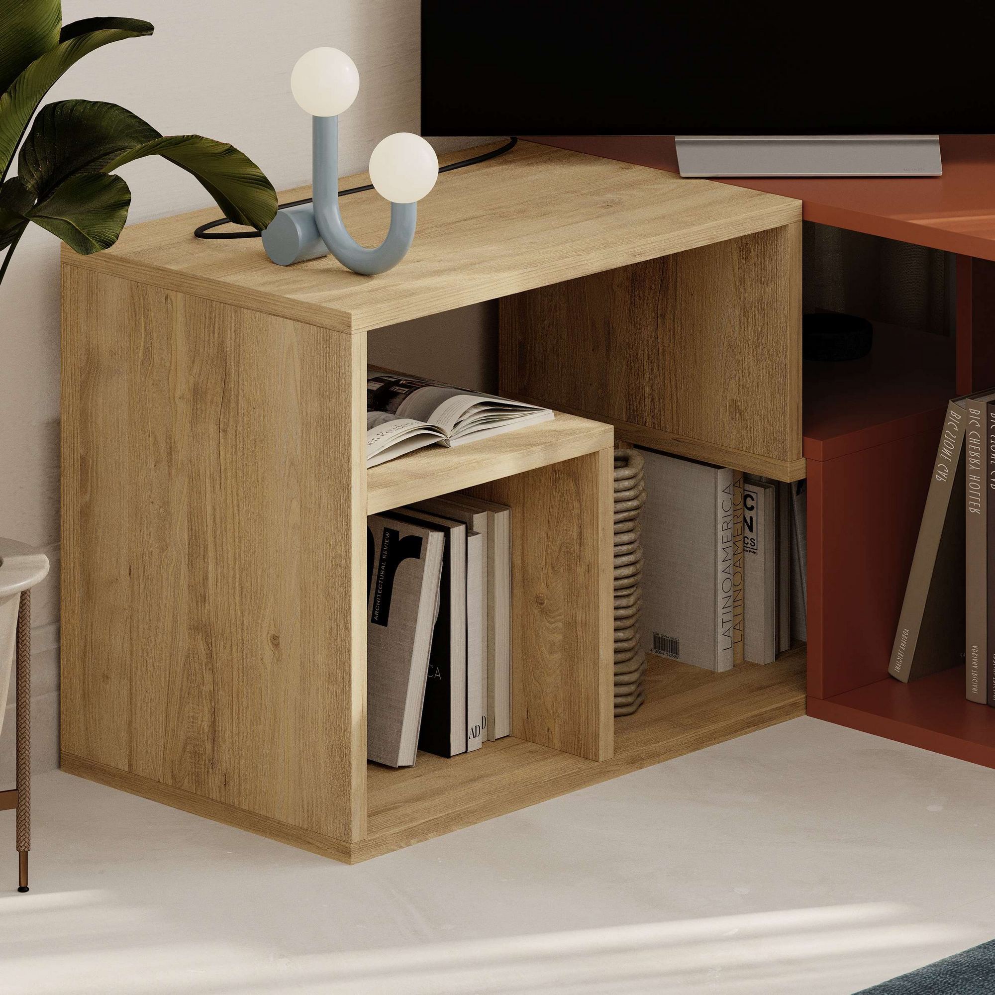 Comoda tv, Hanah Home, pal melaminat, stejar safir si scortisoara, 145x35x44.8 cm — imaginea 5