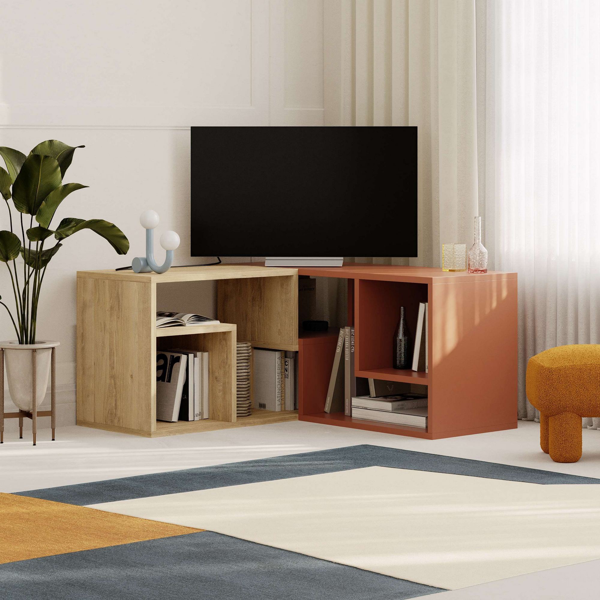 Comoda tv, Hanah Home, pal melaminat, stejar safir si scortisoara, 145x35x44.8 cm — imaginea 6