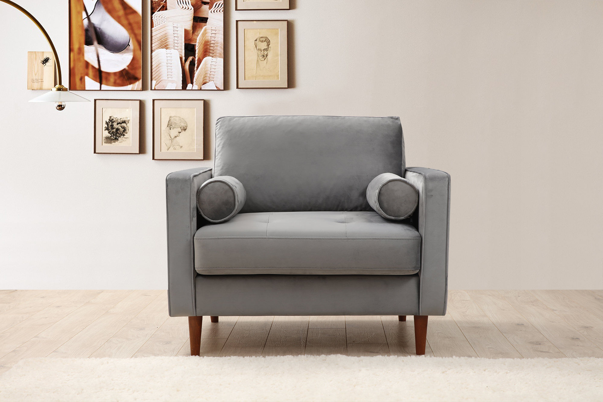 Fotoliu, Hanah Home, lemn de fag, gri deschis, 105x85x90 cm — imaginea 8