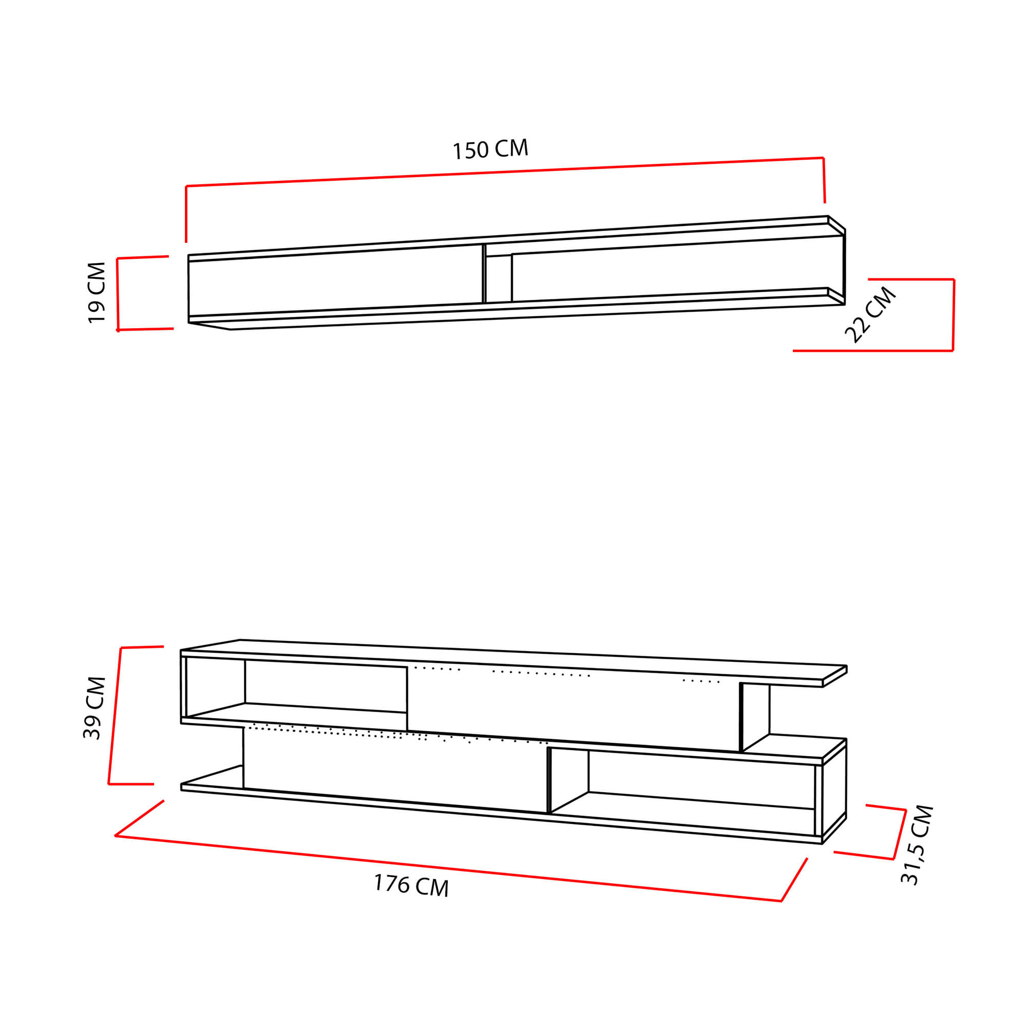 Corp tv, Hanah Home, pal melaminat, alb si teak, 176x39x31.5 cm — imaginea 3
