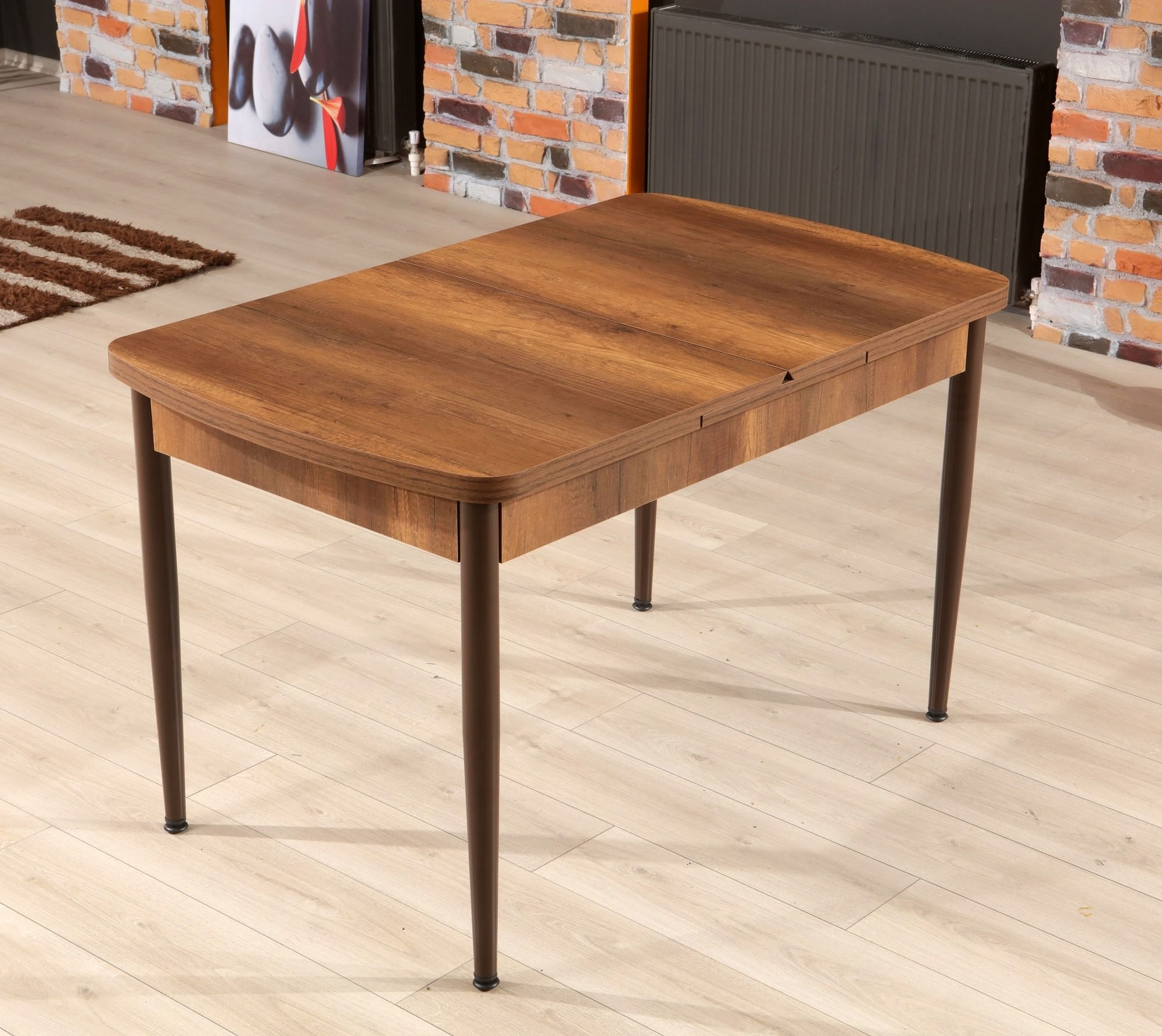 Masa extensibila, Hanah Home, panou de particule melaminat, nuc si maro, 132x76.5x79 cm — imaginea 2