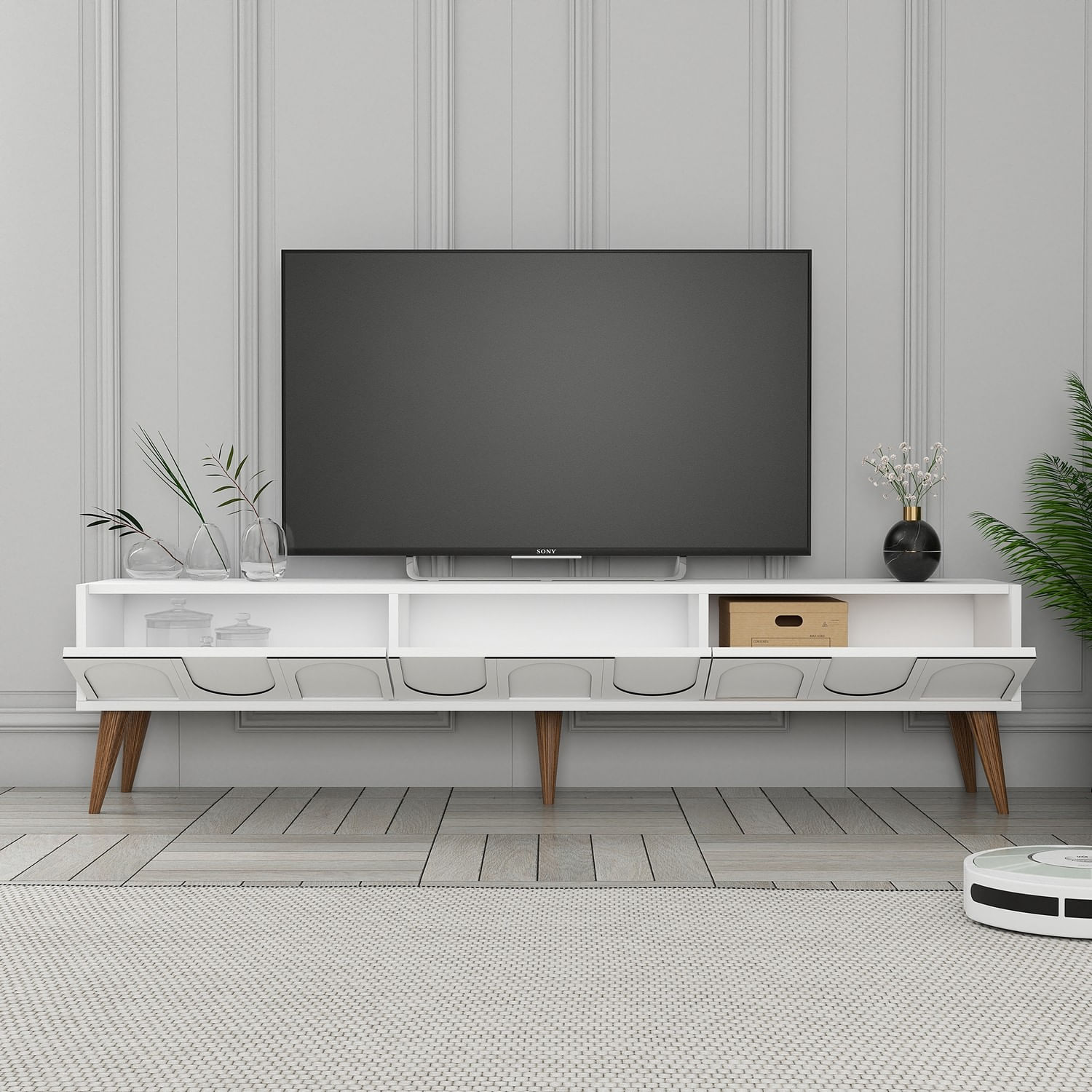 Corp tv, Hanah Home, pal melaminat, alb si nuc, 180x35x44 cm — imaginea 2