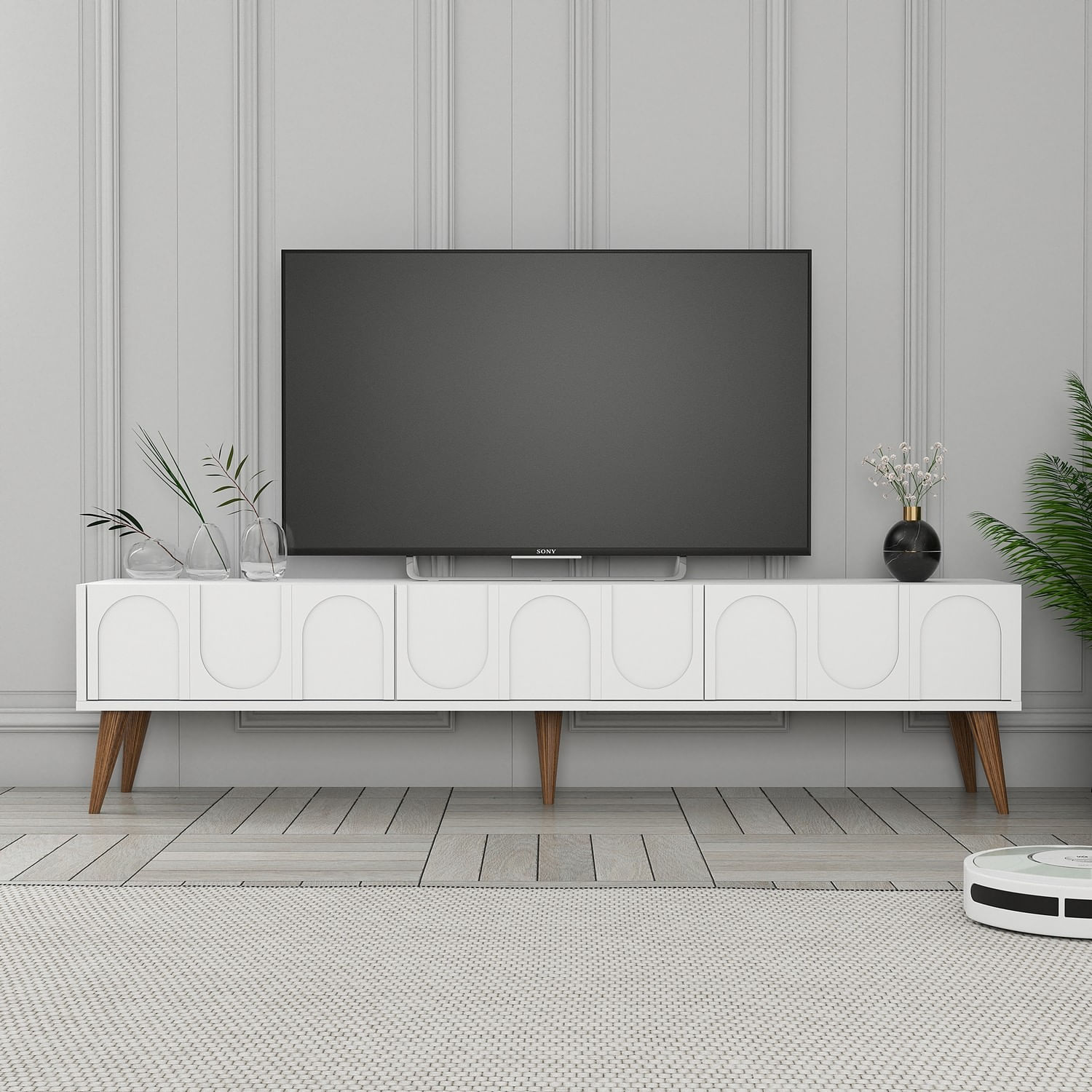 Corp tv, Hanah Home, pal melaminat, alb si nuc, 180x35x44 cm — imaginea 4