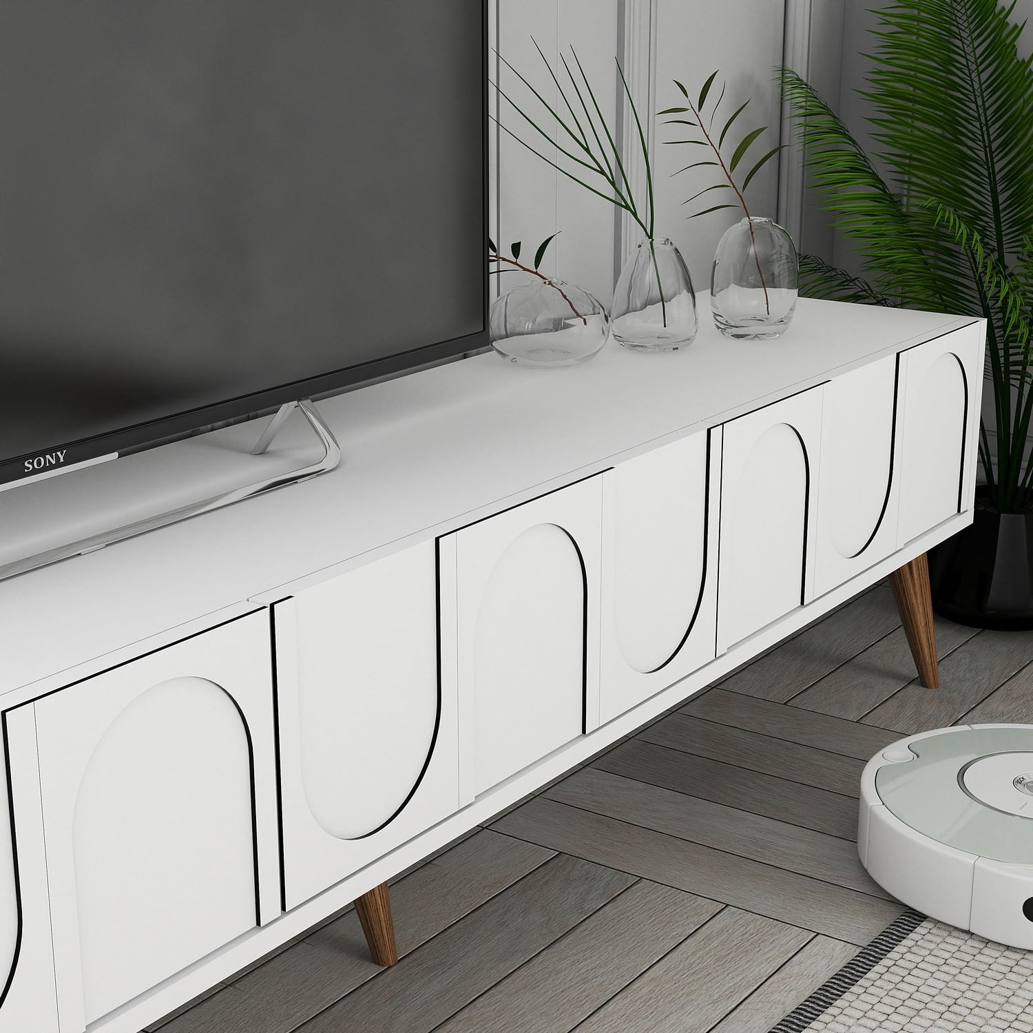 Corp tv, Hanah Home, pal melaminat, alb si nuc, 180x35x44 cm — imaginea 5