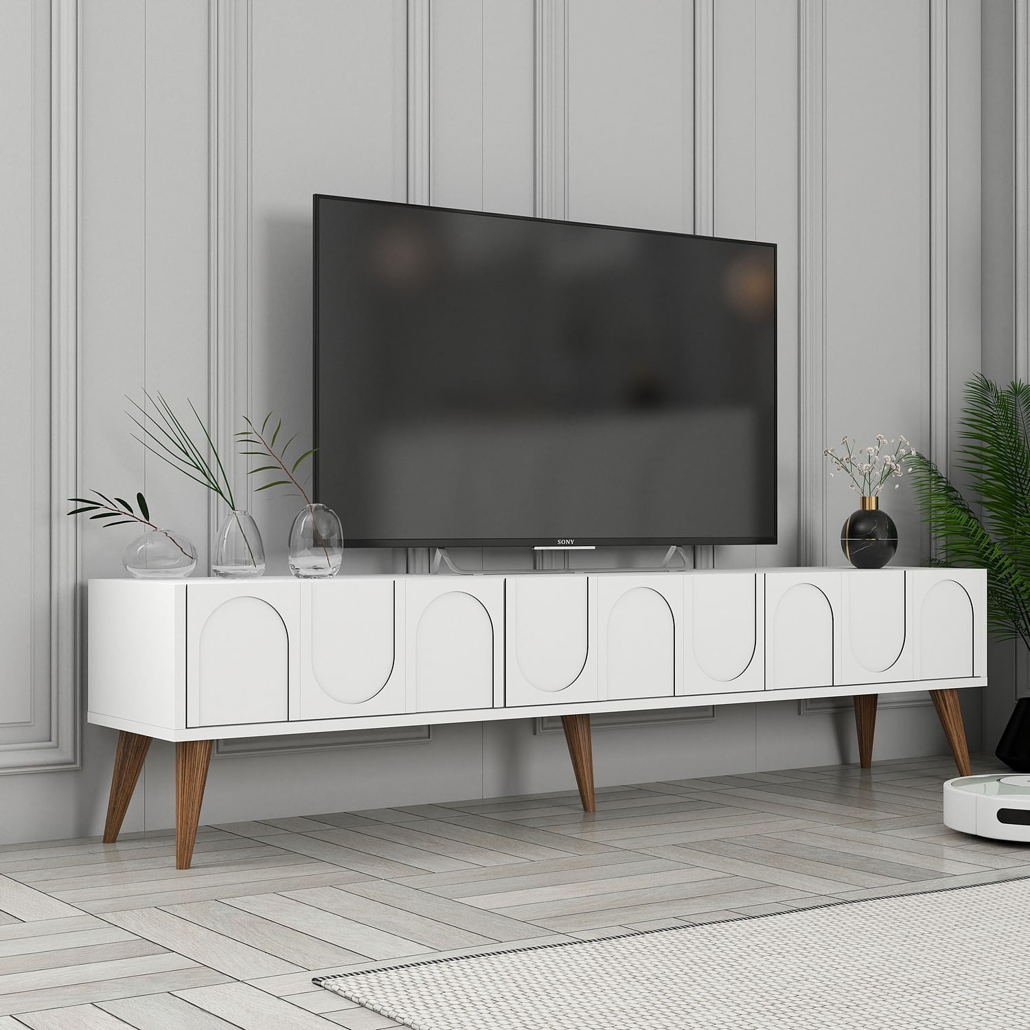 Corp tv, Hanah Home, pal melaminat, alb si nuc, 180x35x44 cm — imaginea 6