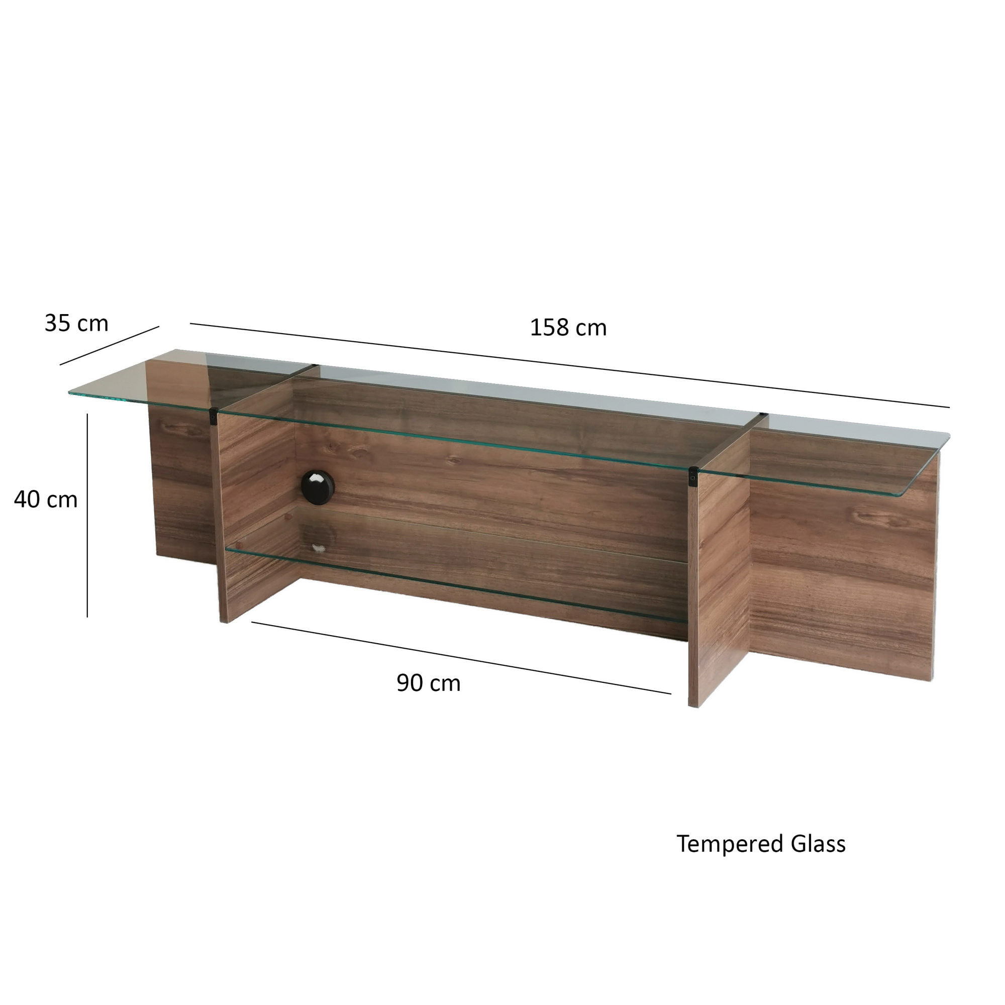 Comoda tv, Hanah Home, sticla temperata si pal melaminat, nuc, 158x40x35 cm — imaginea 4