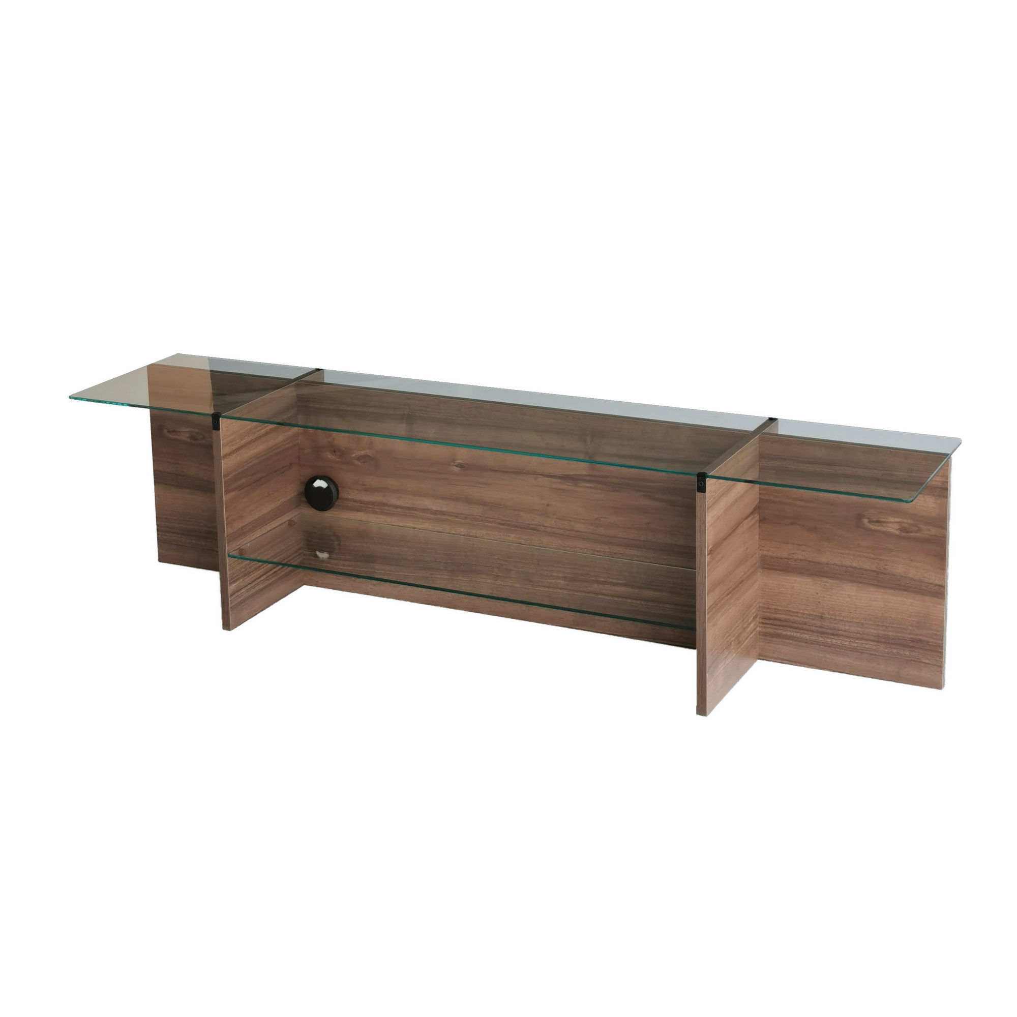 Comoda tv, Hanah Home, sticla temperata si pal melaminat, nuc, 158x40x35 cm — imaginea 7