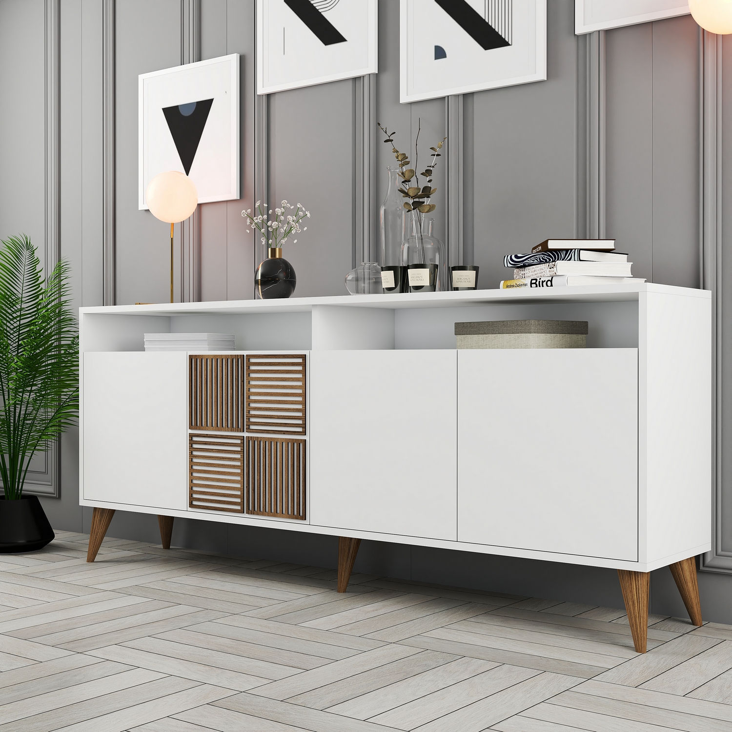 Consola, Hanah Home, PAL melaminat, alb, 180x78x35 cm — imaginea 3