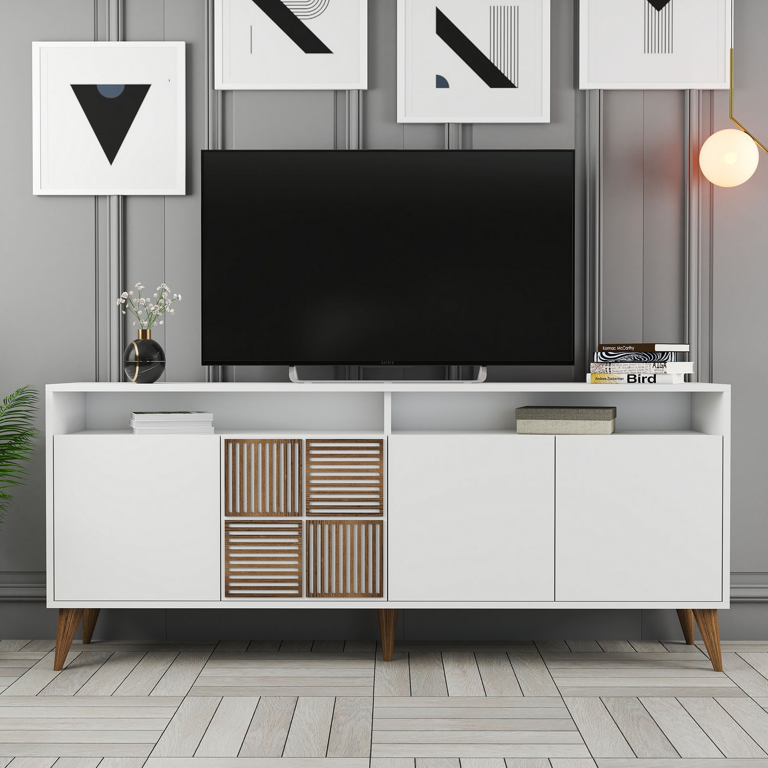 Consola, Hanah Home, PAL melaminat, alb, 180x78x35 cm — imaginea 4