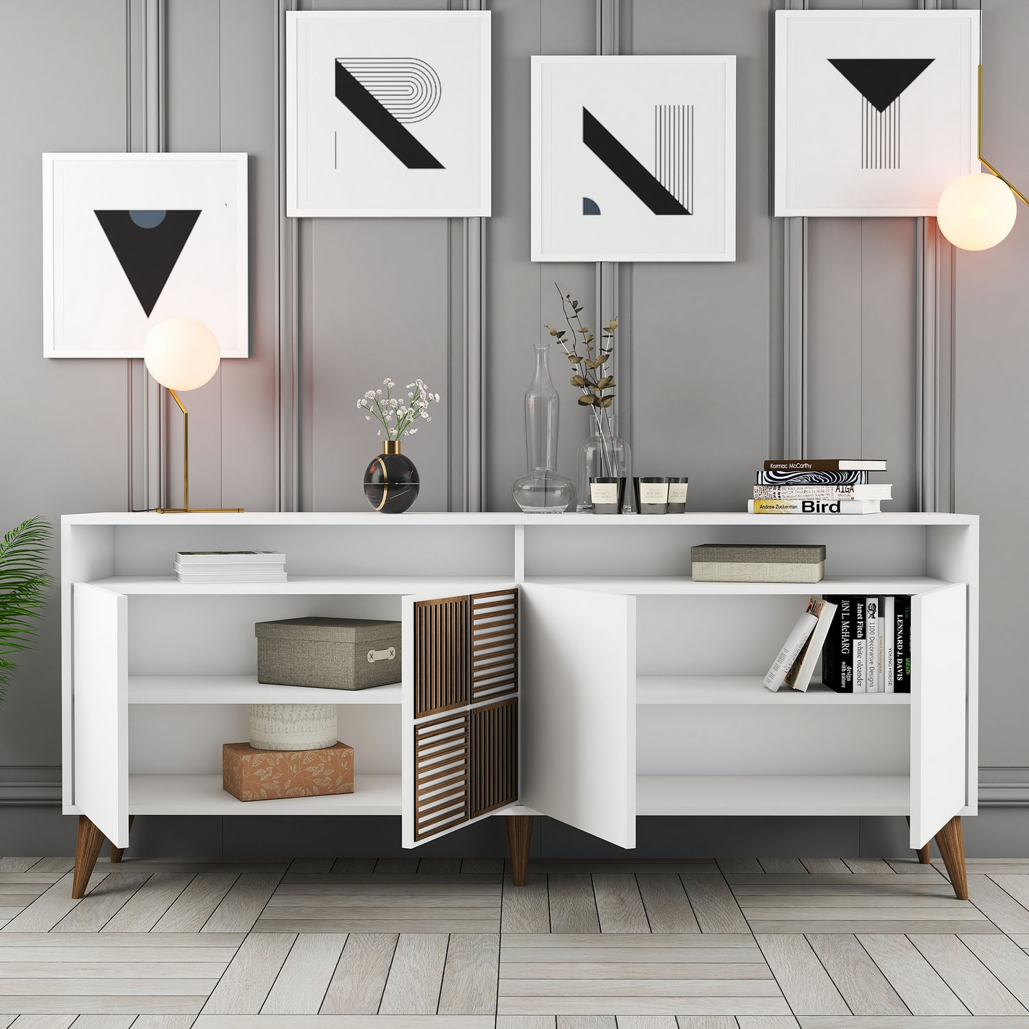 Consola, Hanah Home, PAL melaminat, alb, 180x78x35 cm — imaginea 5