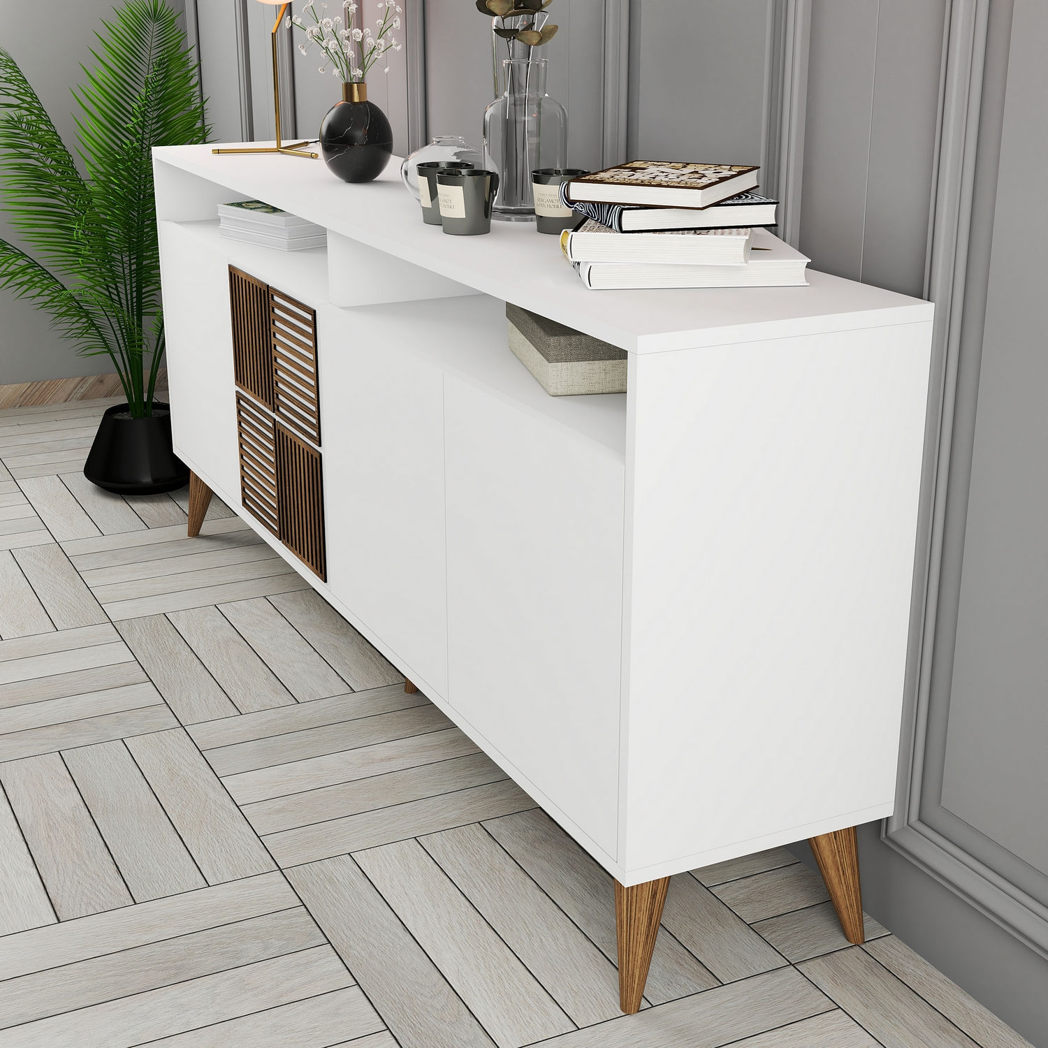 Consola, Hanah Home, PAL melaminat, alb, 180x78x35 cm — imaginea 6